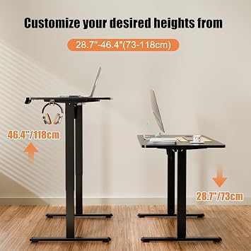 ERGOMAKER Electric Standing Desk 170x60cm, 2 Memory Presets, Black | 73-118cm Lift, 70kg load, 2 Hooks, Smart Panel Safety Lock, Cable Management, Splice Board, for Home Office Gaming