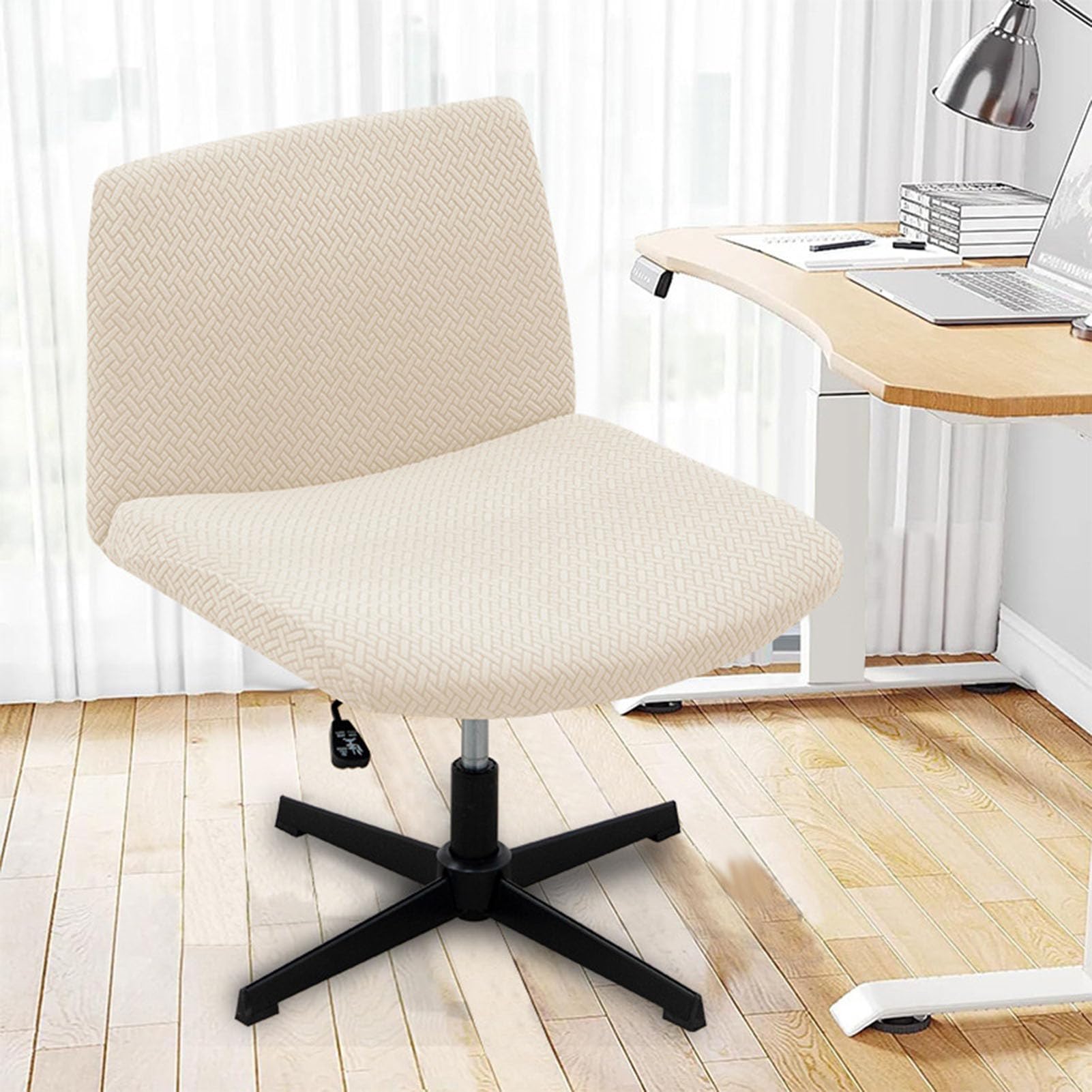 Funda Para Silla De Escritorio De Oficina Ancha Sin Brazos, Funda Para Silla De Tocador De Tela Moderna Impermeable, Funda Para Silla Giratoria Ajustable, Para Silla Erg(Size:2 pack,Color:color crema)