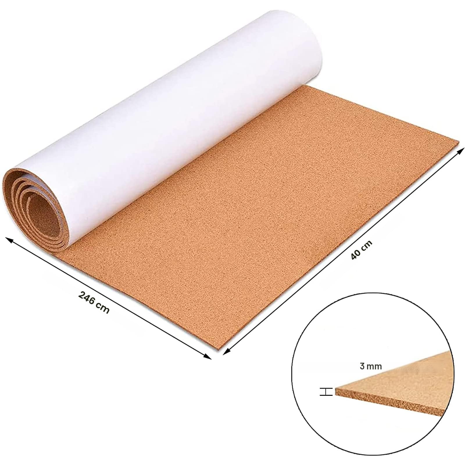 Korktafel Pinnwandrolle, selbstklebende Korkrollen mit 3mm Dicke, 40x246cm Korktafel für Wand, Büro, Zuhause, Küche, Poster-Pinnwand ideal für DIY (40x246 cm, 3 mm Dicke Pinnwand Korkpla, De)