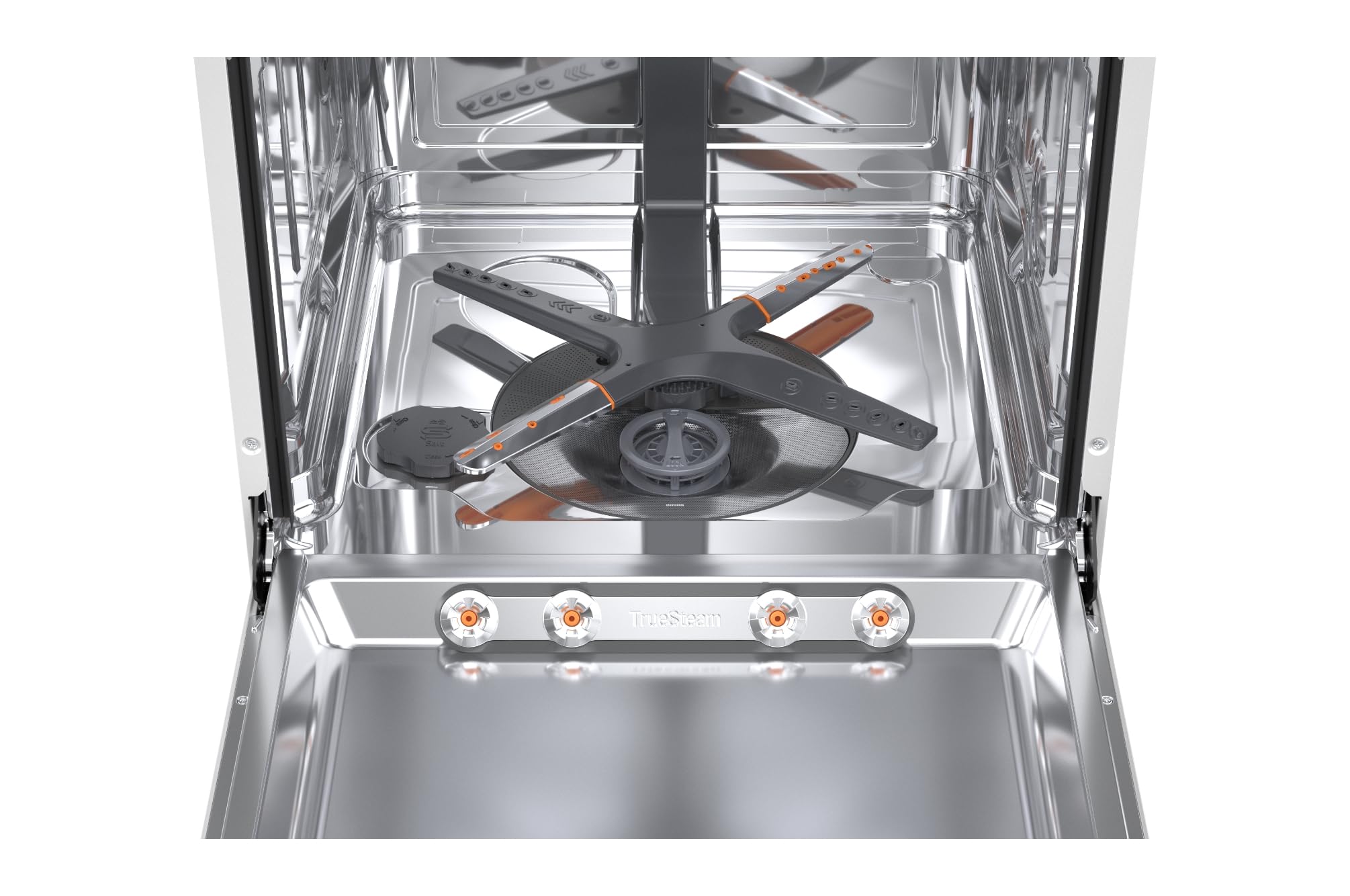 LG DF375HWS Lavastoviglie Libera Installazione Classe A, 14 Coperti, Lavaggio a Vapore TrueSteam, LED Esterno, Sistema QuadWash con 4 Bracci Irroratori, Serie 5, Auto-Apertura, 43dB, Wi-Fi, Bianco