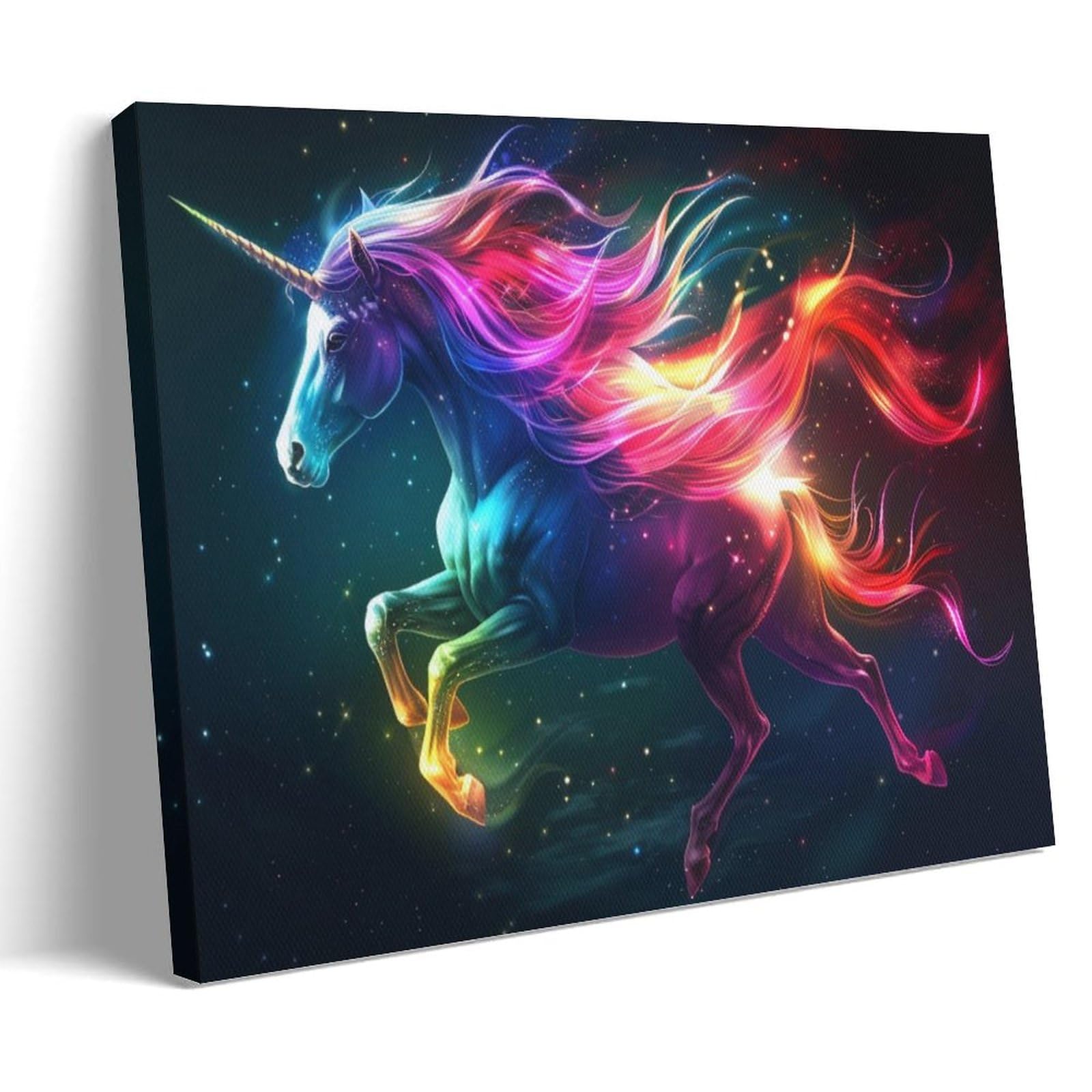 FYFMUSHE Vintage Colorful Unicorn Canvas Wall Art Paintings Modern Fantasy Animal Pictures on Canvas Prints Framed Ready to Hang Artwork for Bedroom Home Decor 08x12inch(20x30cm)