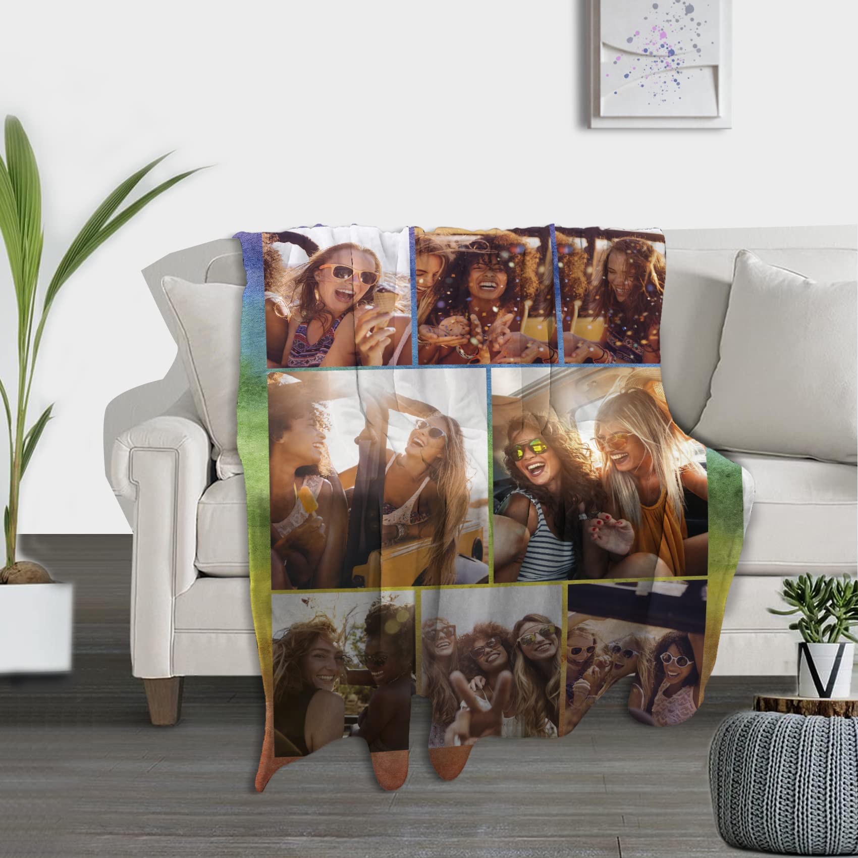 Plaid Personnalisé Photo, Couverture Personnalisée, Plaid Personnalisé, Cadeau Personnalisé pour Femme, Couple, Famille, Meilleure Ami, Cadeau Noël de mémoire Anniversaire Femme Maman(5 Photo