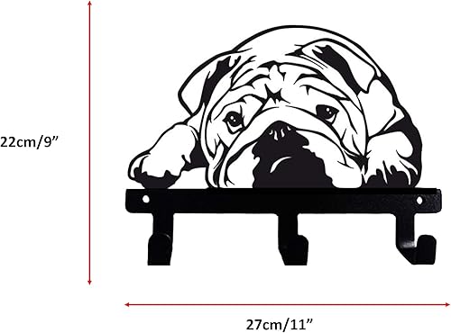Miniatura 2 de English Bulldog - Gancho de pared de metal con revestimiento negro para llaves, cocina, baño, dormitorio, garaje, barro, Lazy