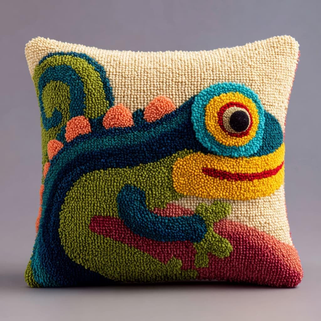WallustrioaW DIY Latch Hook Pillow Kit,Lizards Pillowcase Kits Embroidery Kits 17X17 Inch DIY Needlework Pillow Cover Sofa Cushion Rug Making