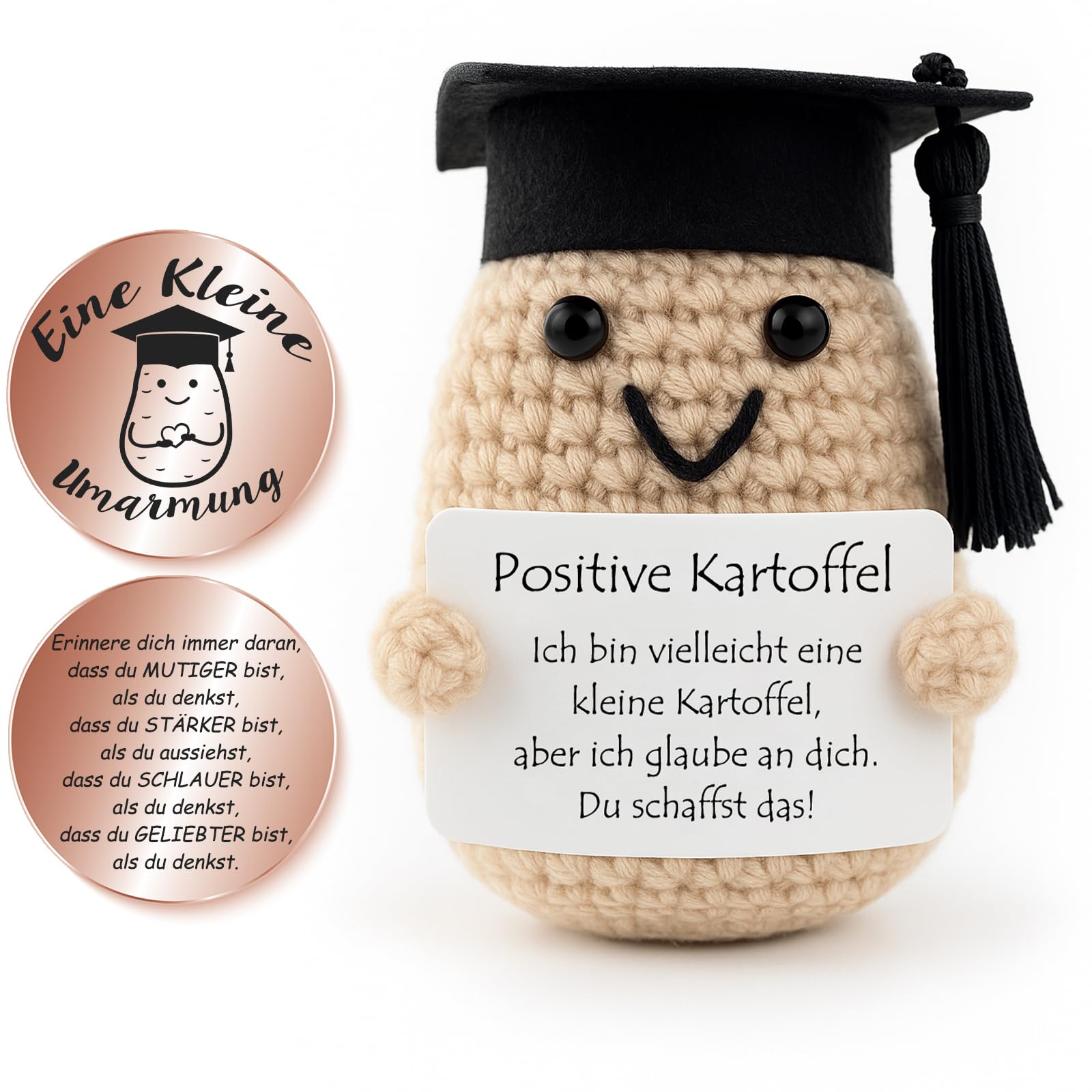 Tixlux Pocket Hug Positive Kartoffel Figur, Kreative Strickwolle Kartoffel Dekorationsfigur mit Kleine Umarmung Glücksbringer, Mutmacher Geschenk, Glücksbringer für Prüfung, Einschulung Geschenk Ⅱ
