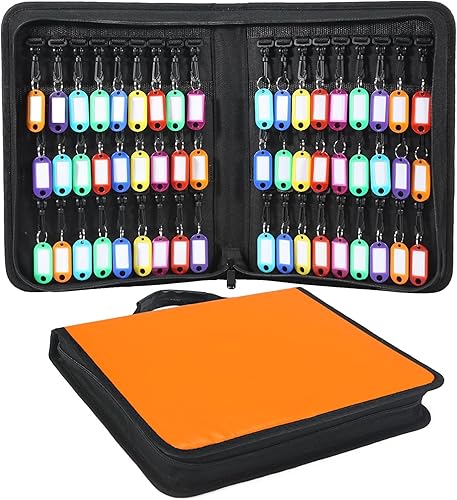 Funda portátil con cremallera, 54 etiquetas para llaves y ganchos, funda organizadora de llaves, resistente al fuego y al agua, con asa, organizador