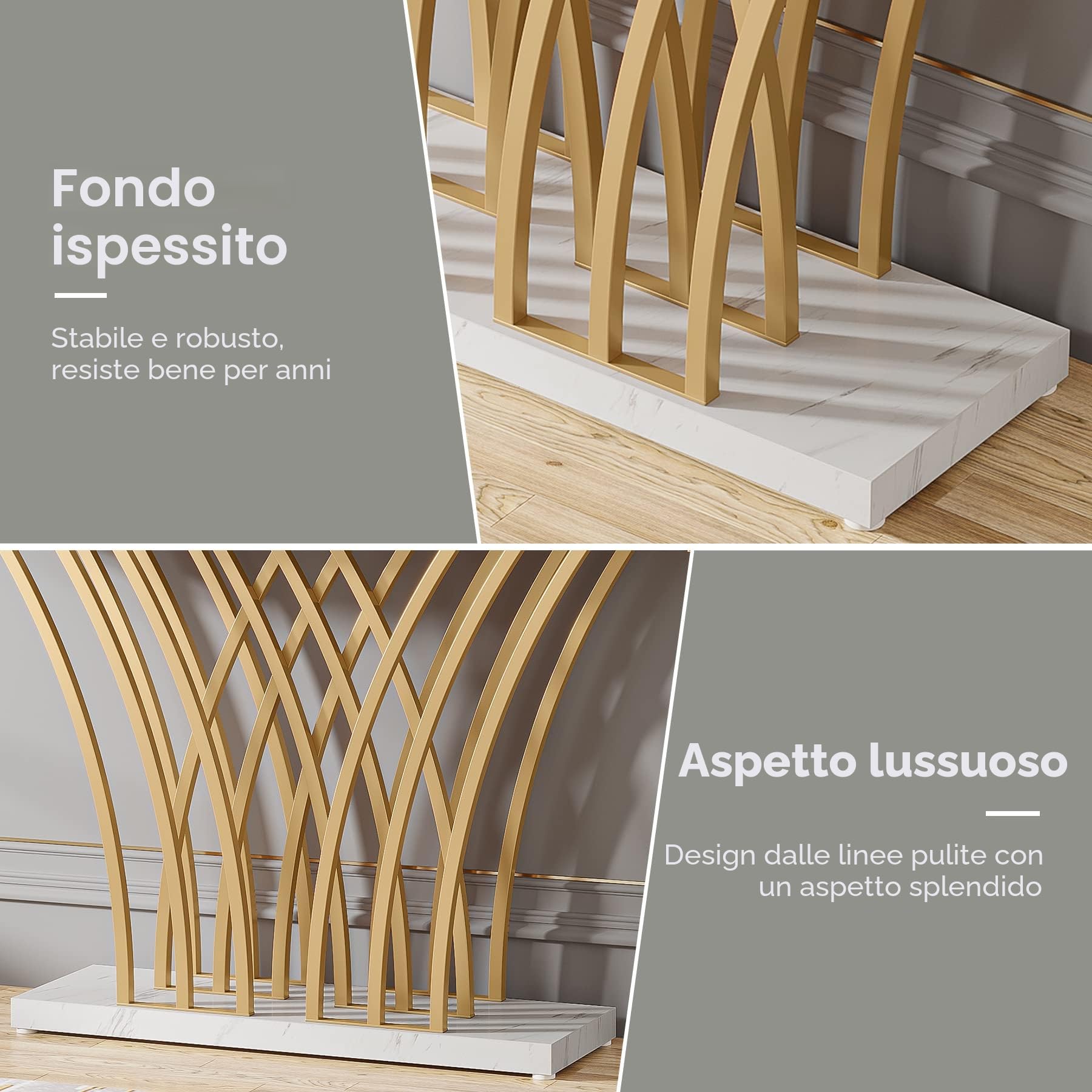 Tribesigns Tavolo consolle dorato, 150 x 29,5 x 80 cm, moderno tavolo d'ingresso con base in metallo a griglia per ingresso, corridoio, ingresso, soggiorno (Bianco)