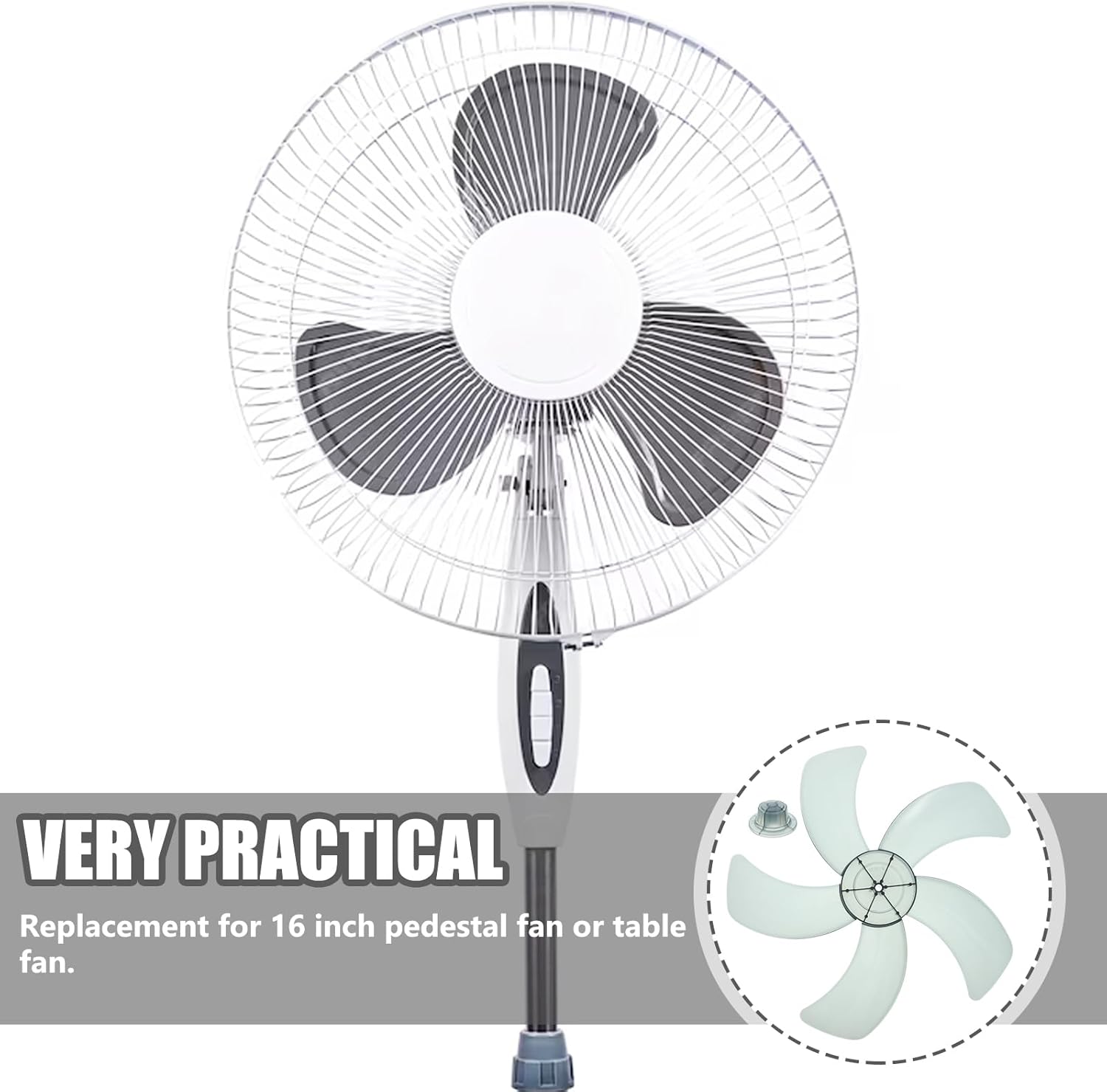 Garneck 14 Inch Standing Fan Blades Five Blade Plastic Fan Blades With Nut Cover Universal Replacement Blades For Repair Part, 37X37CM, T256LQ5R7L205K206QT2XRU