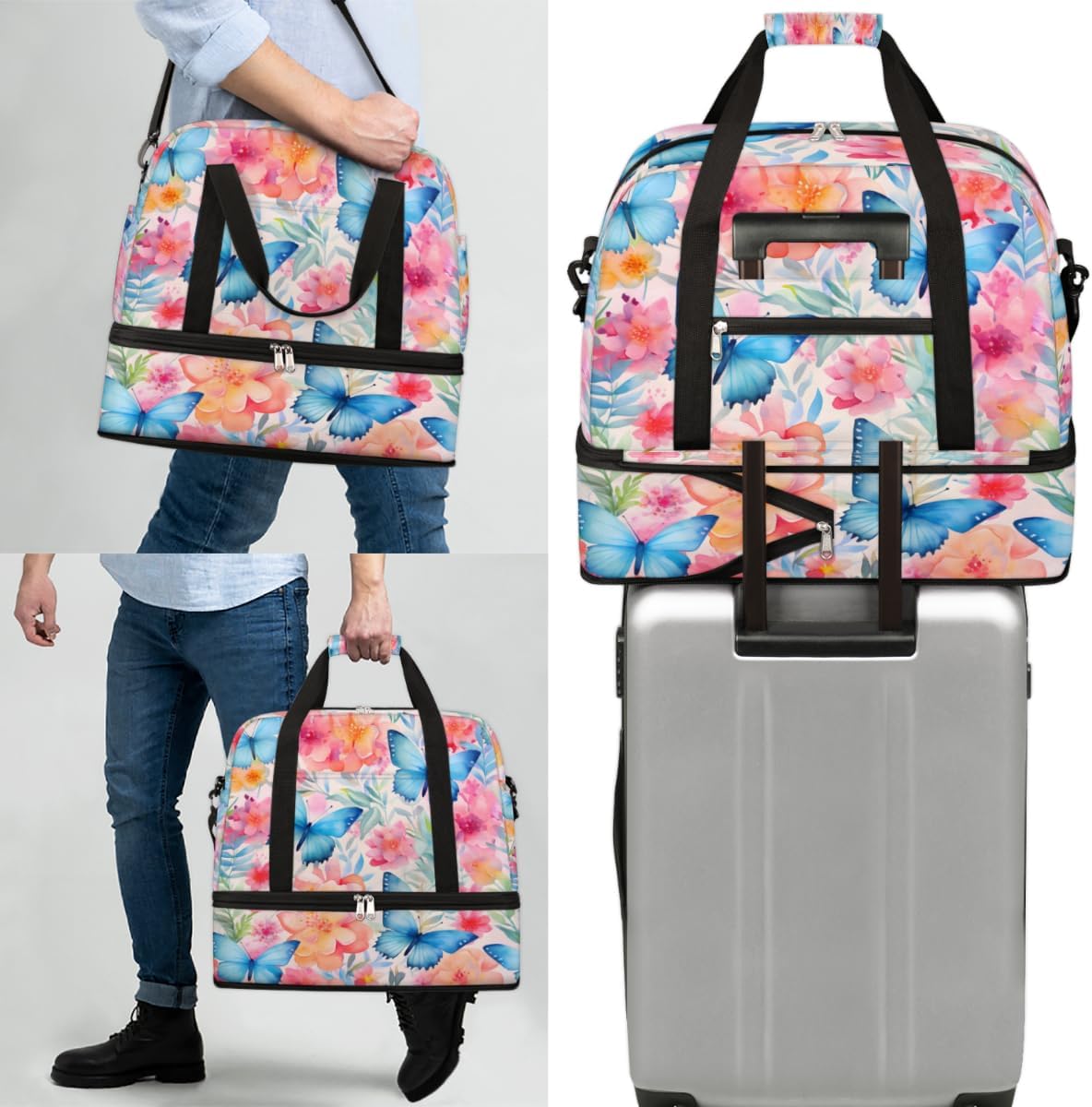 QsirBC The Spring Fun Decor Gym Bag for Women Duffle Tote with Shoes Compartment Men Weekender Duffel for Dance Travel Sports Swimming Overnight