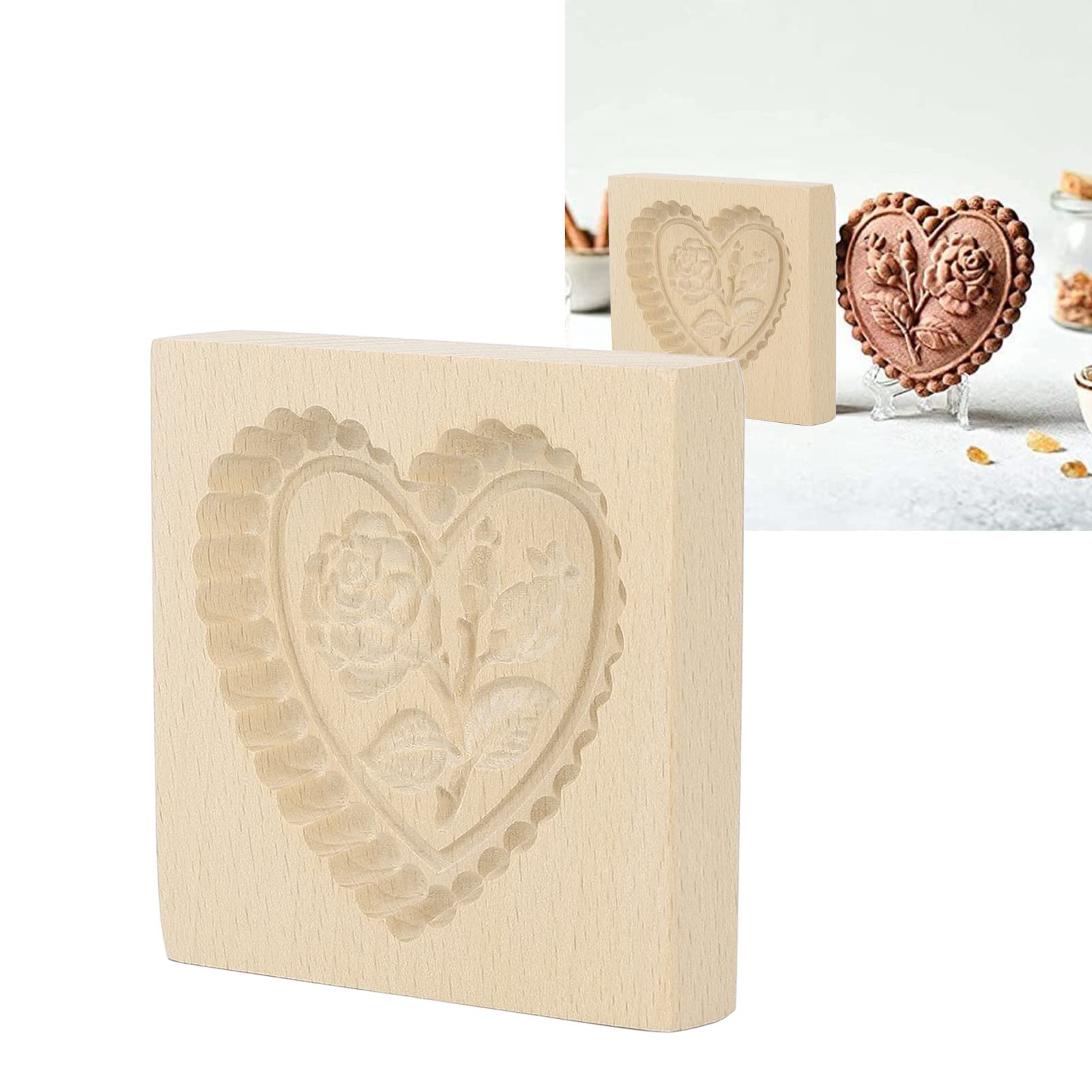 Leapiture Wooden Cookie ToolCarved Biscuit Press Stamp ToolEasy Release Reusable Washable Sturdy for Home Kitchen Baking (Fruit Tree)