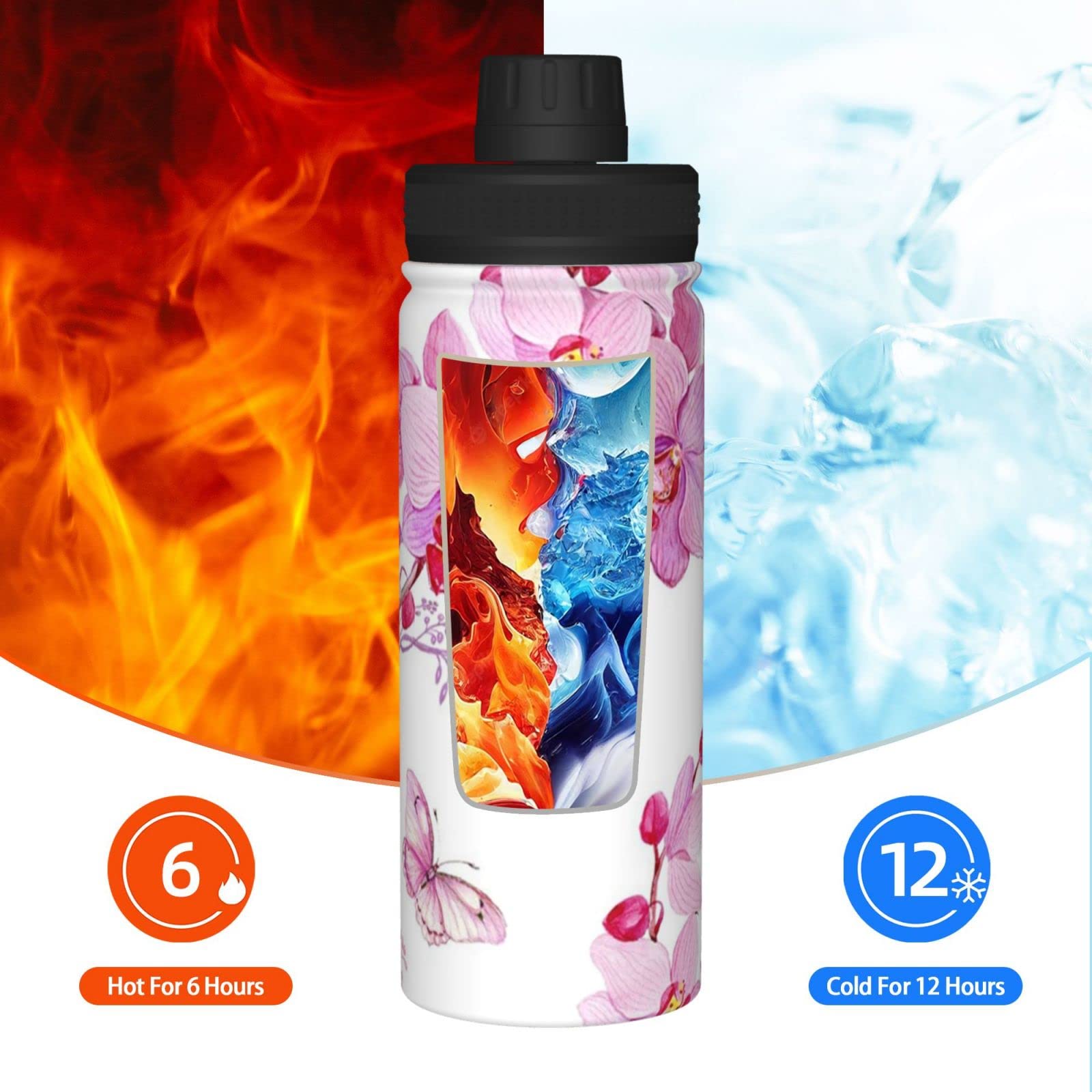 Isolierte Edelstahl-Trinkflasche Mit Schmetterlingsmuster | 600ml Oder 1000ml | BPA-frei, Auslaufsicher Mit Strohhalm | Hält Warm/kalt