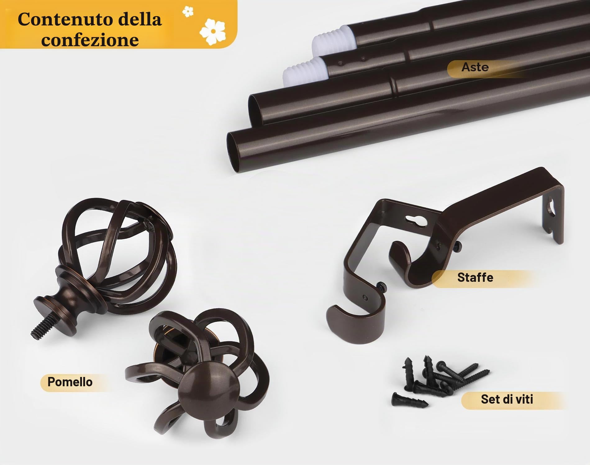 USFOOK Bastone per Tende Bronzo, Asta per Tende da 80 a 304 cm