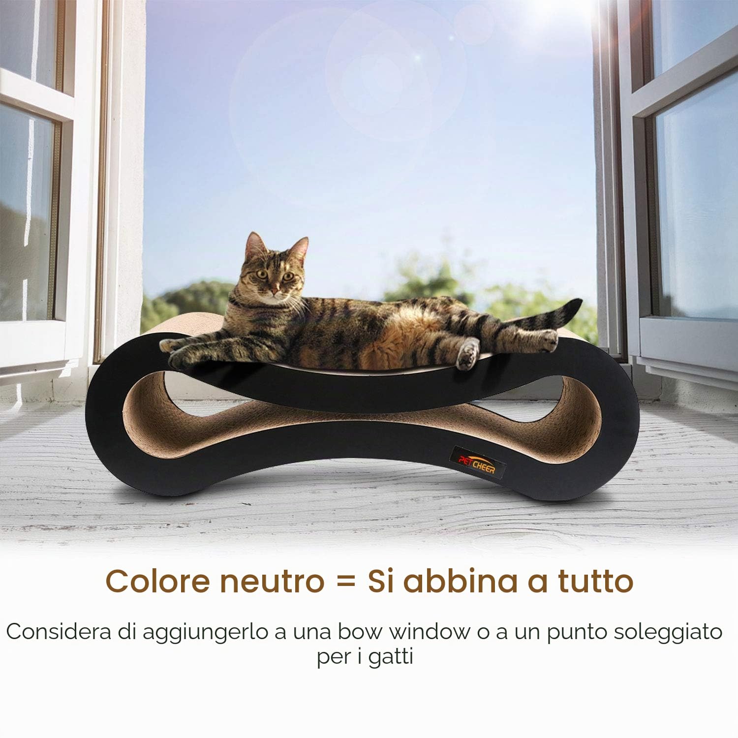 Tiragraffi per Gatti, Prodotto di Design in Cartone ondulato,ideale come lounge, letto, Cuccia, Palestra e Graffiatoio,Completamente Riciclabile