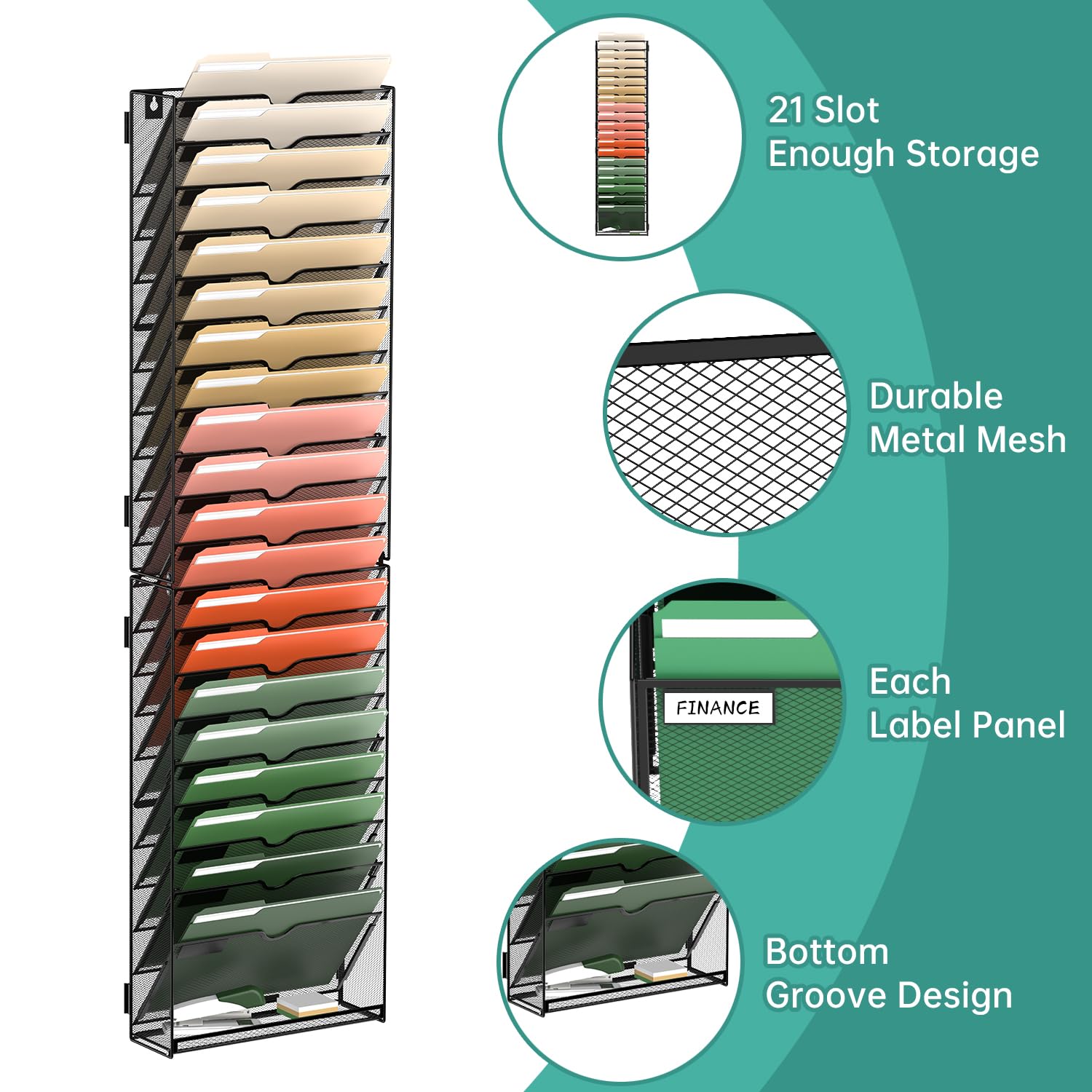 Wall Mounted File Organizer 15-Tier Wall File Organizer - Metal Mesh Hanging Wall Rack For Papers, Folders & Magazine Storage Mesh Wall File Organizer - View #9