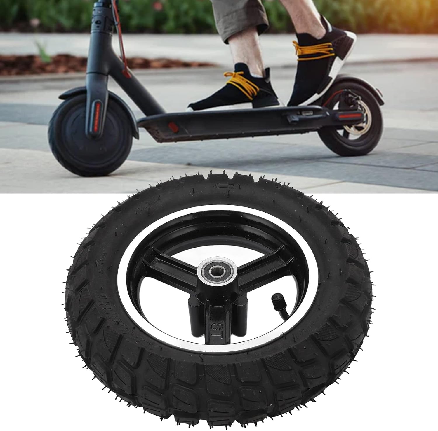 Electric Scooter Inflatable Tire Wheel, 255x80 Wheel Hub Tyre Shock Absorbing Disc Brake Rim Rear Replacement Rubber Tires Non Slip Off Road Scooter Inflated Tires For Electric Scooter Balance Car