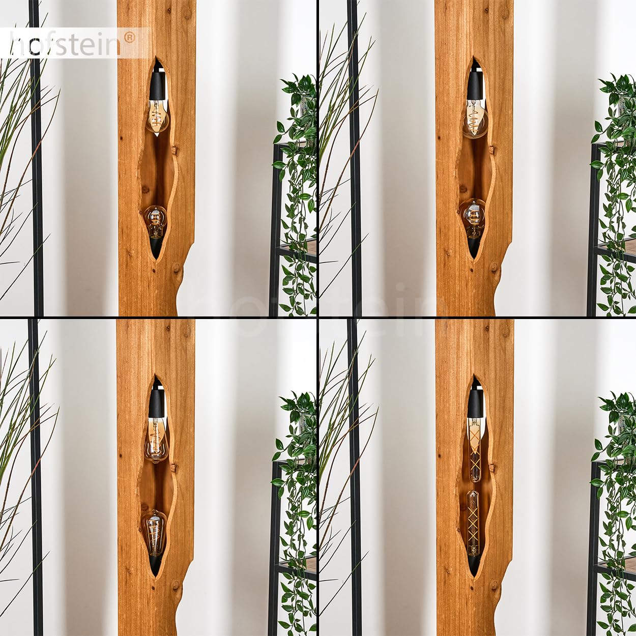 HOFSTEIN Stehleuchte Sernadelo, moderne Stehleuchte aus Metall/Bambus in Schwarz/Naturfarben, geschwungene Leuchte im Boho-Style mit Fußschalter am Kabel, Höhe 141 cm, 4 x E27, ohne Leuchtmittel
