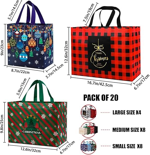 Miniatura 2 de DULEFUN 8 bolsas de regalo de Navidad extra grandes, 4 estilos, bolsas reutilizables de Navidad con asa, bolsas de envoltura de compras no tejidas