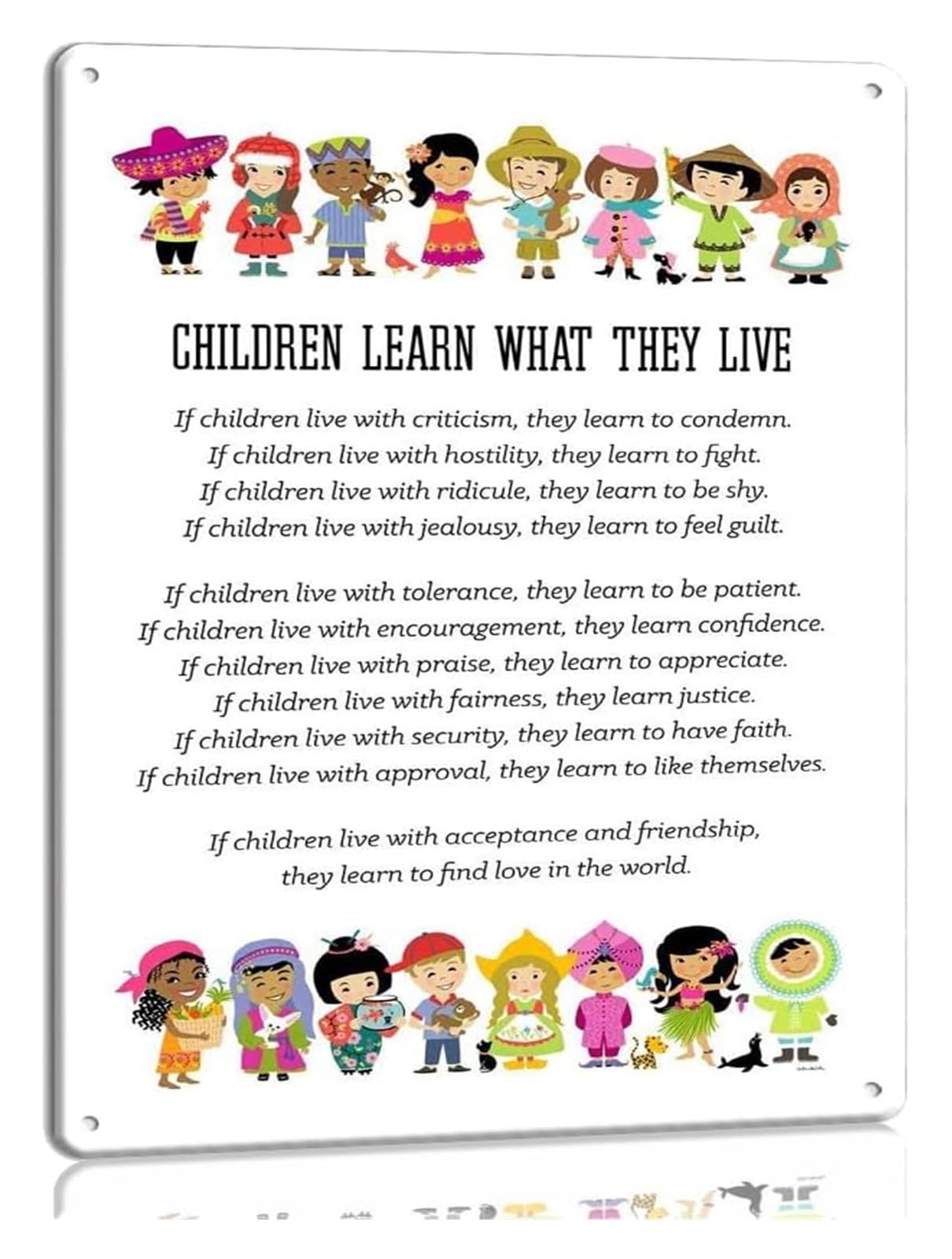 OFXOAAAT Learn What They Live Poem Metal Sign Parents Inspirational Family Quote Wall-Art Rustic Decor for Living Room 8 X 12 inch