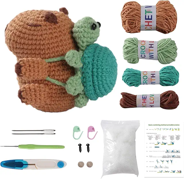 Kit complet crochet débutants Capybara - Peluche à crochet avec tutoriel vidéo