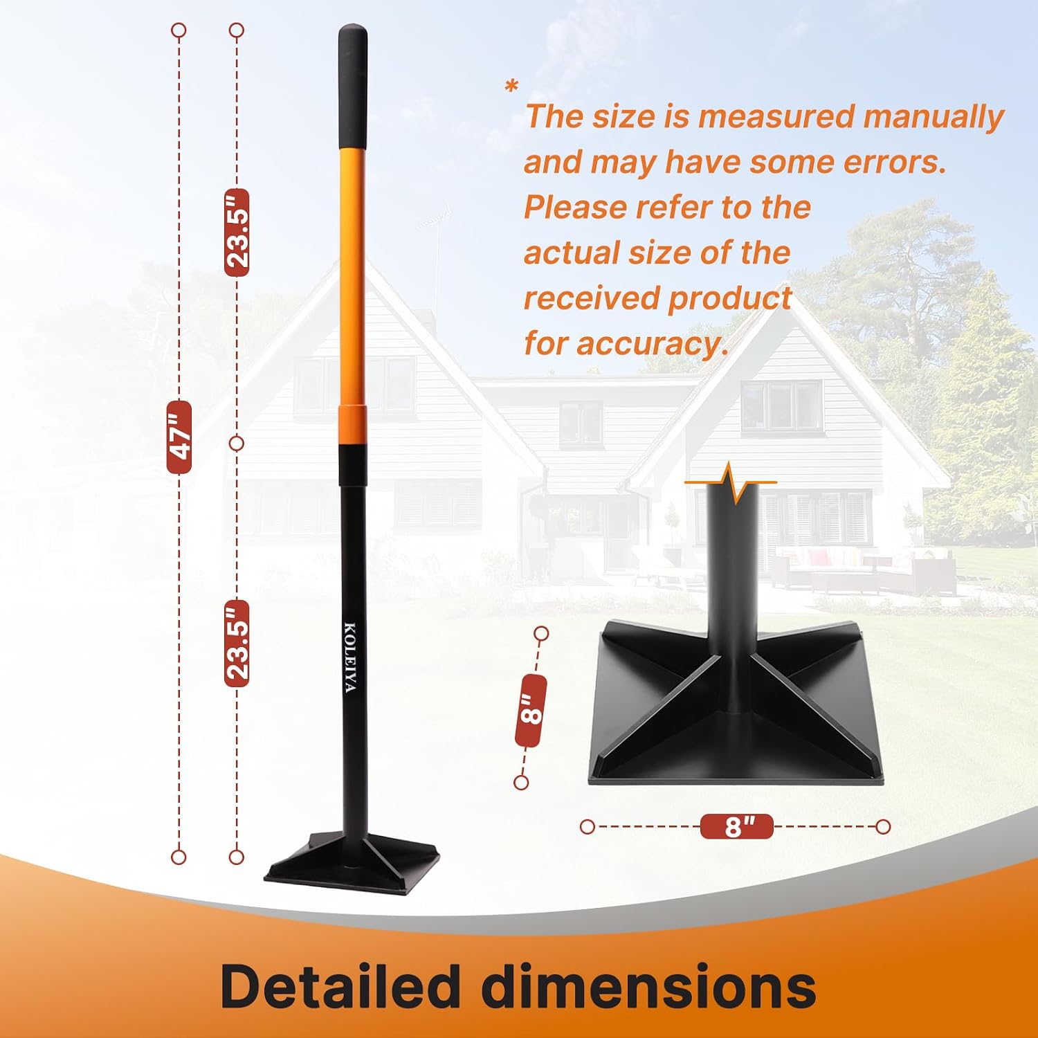 48 Inch Steel Hand Tamper Tool, 8x8 Inch Heavy Duty Ground Tamper and Soil Compactor for Landscaping, Yard, Garden, Pavers - Manual Tamping Tool for Dirt Leveling, Soil Compaction