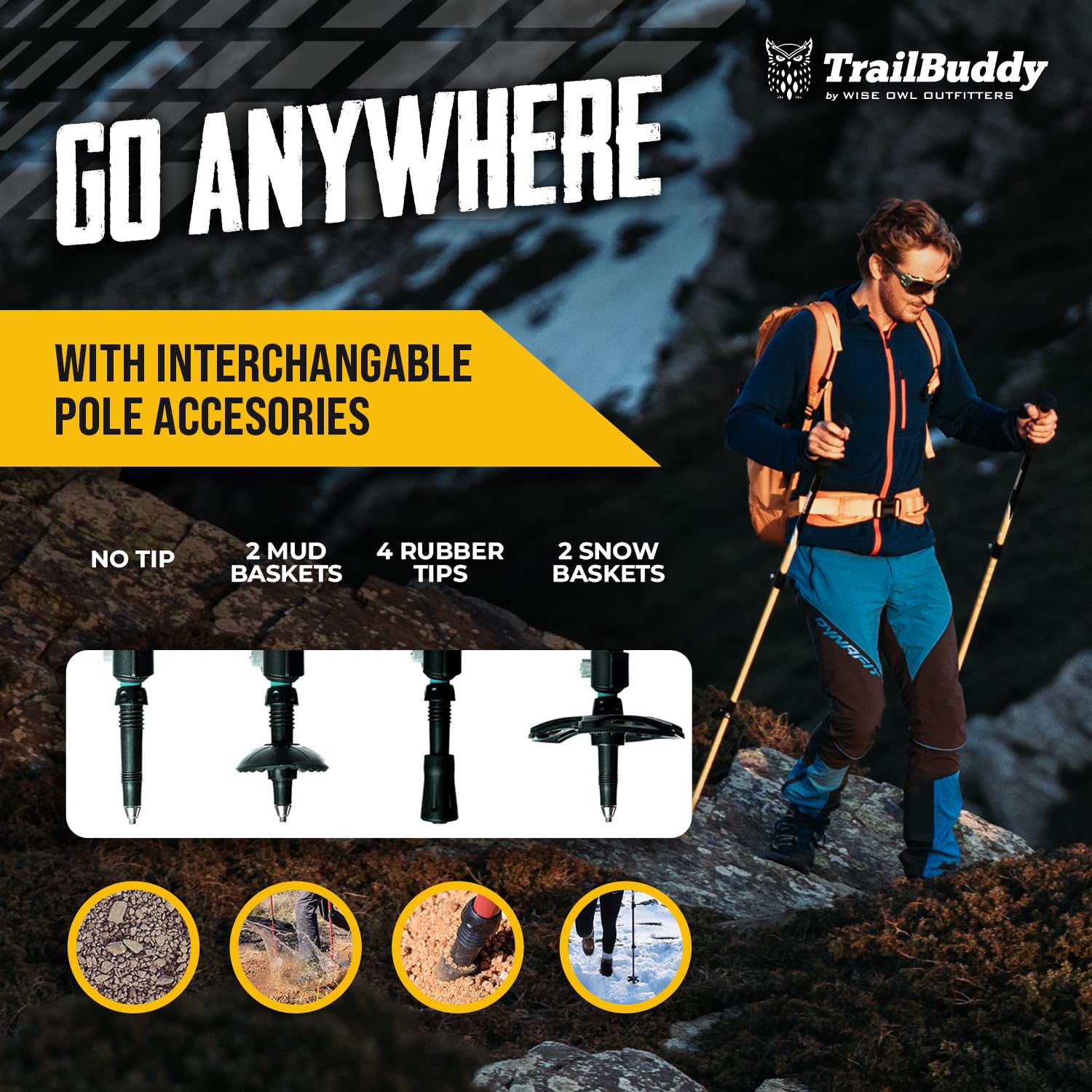 TrailBuddy Bâtons de randonnée - Bâtons de Marche télescopiques pour Hommes et Femmes - Extensibles 62-137 cm - Bâtons de randonnée ultralégers en aluminium 7075-1 Paire