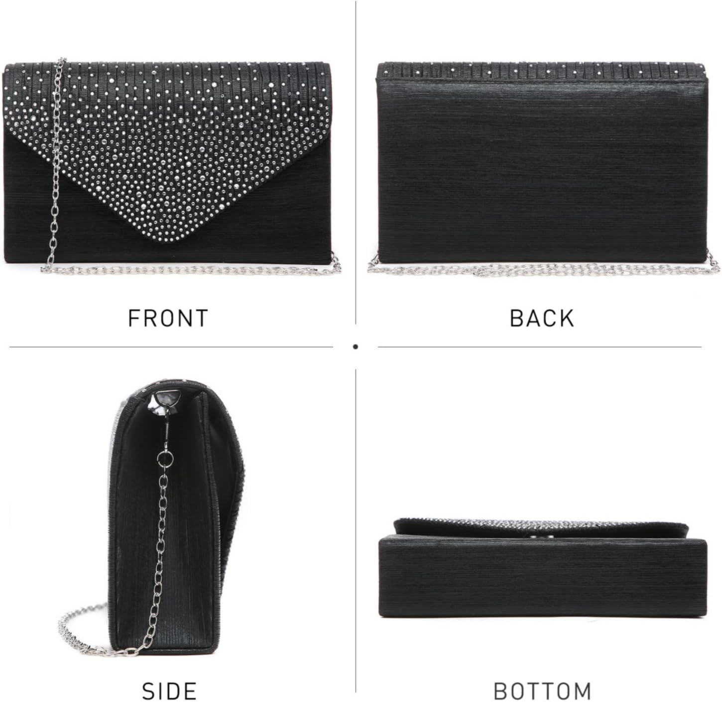 Dasein Ladies Frosted Satin Evening Clutch Purse Bag Crossbody Handbags Party Prom Wedding Envelope - Image 4