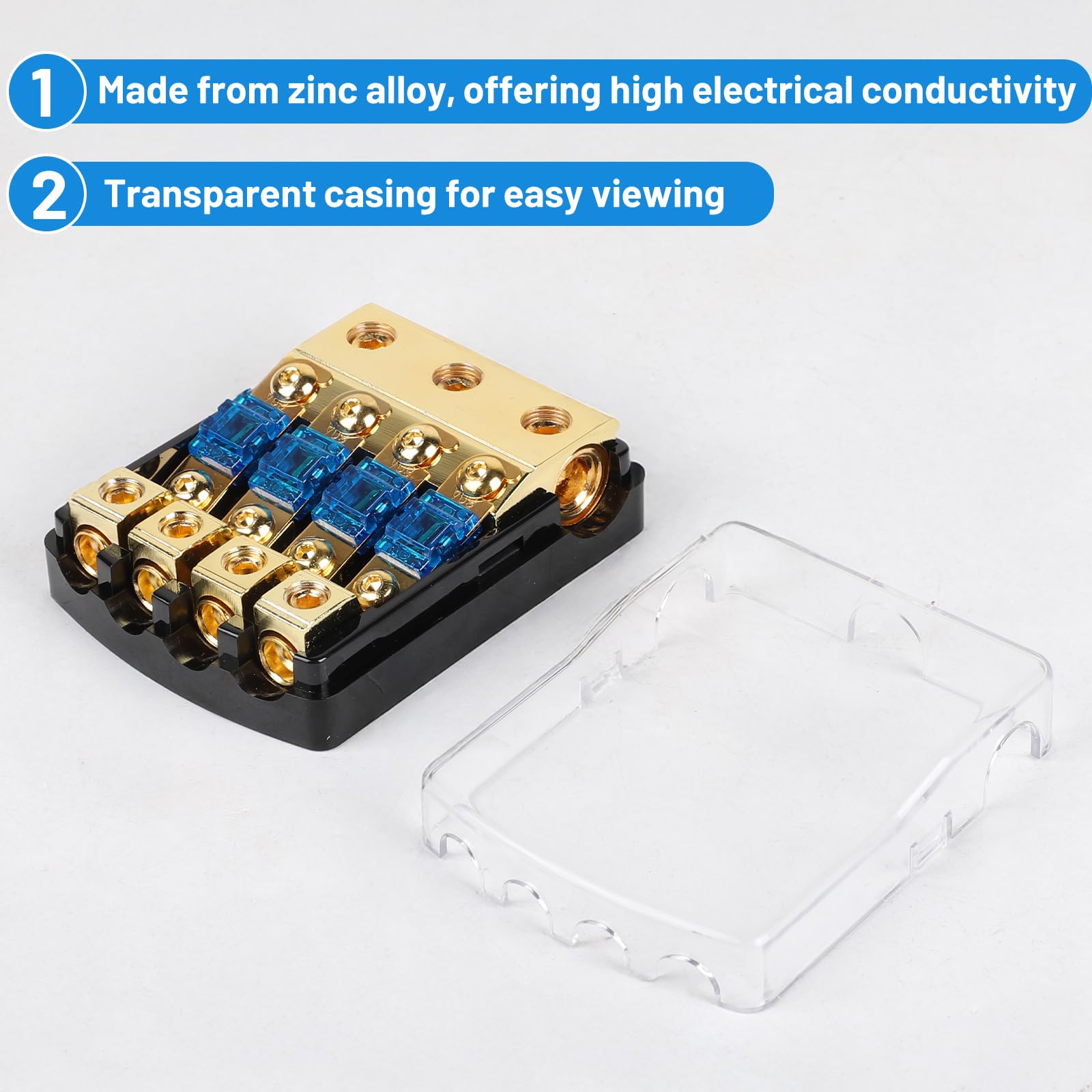SWAWIS Mini ANL Sicherungshalter 4 Wege, Mit 0/4 Gauge Eingang und 4/8 Gauge Ausgang, Sicherungskasten für 30A-100A Sicherungen, KFZ Sicherungshalter für Auto Audio und Autobatterie