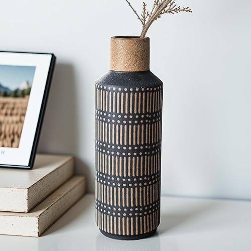 LIZOFER Jarrón moderno de cerámica para sala de estar, dormitorio, 7.87 pulgadas, deslumbrante, blanco, minimalista, único, creativo florero con asa