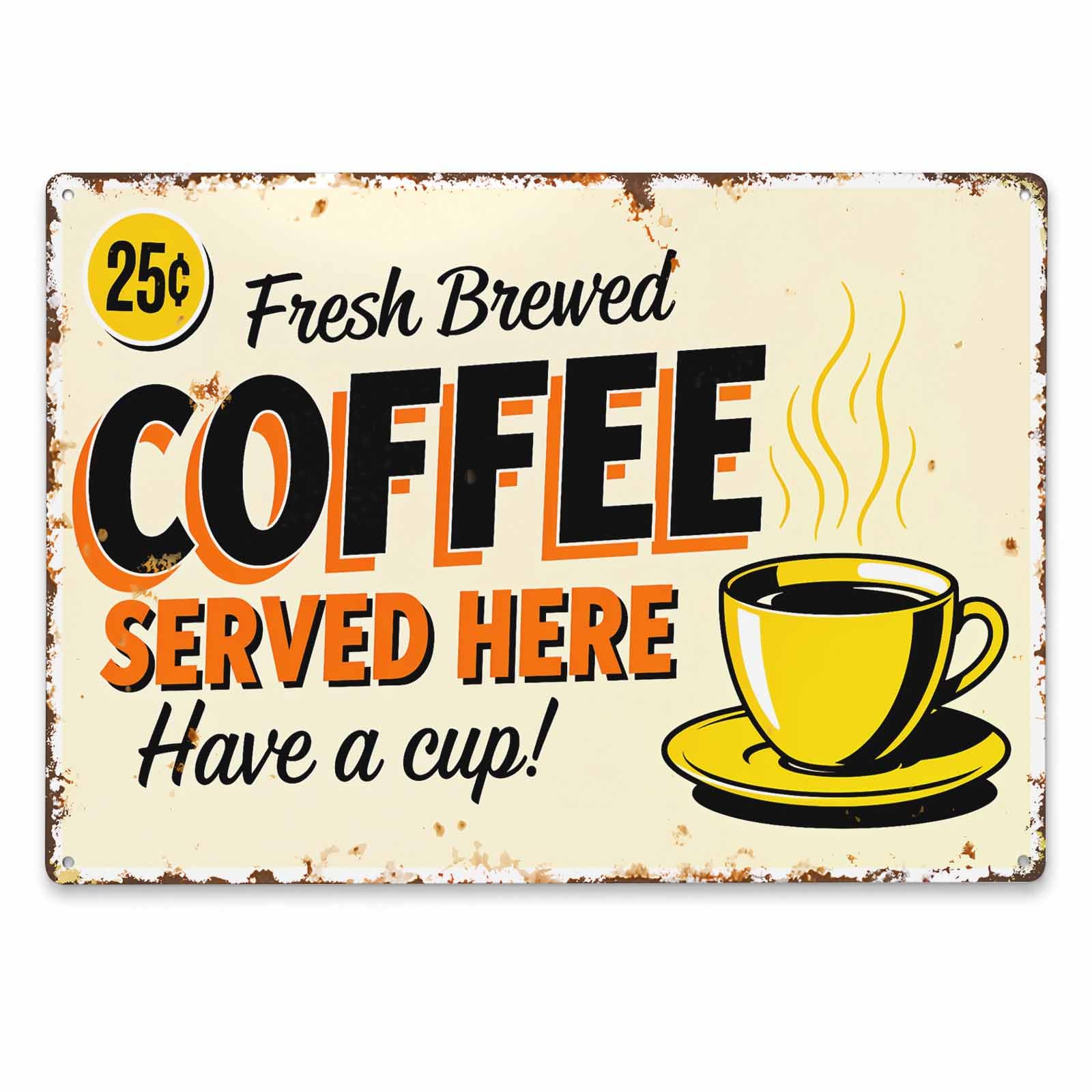 Fresh Brewed Coffee Served Here Vintage Metal Tin Sign 8x12,Waterproof