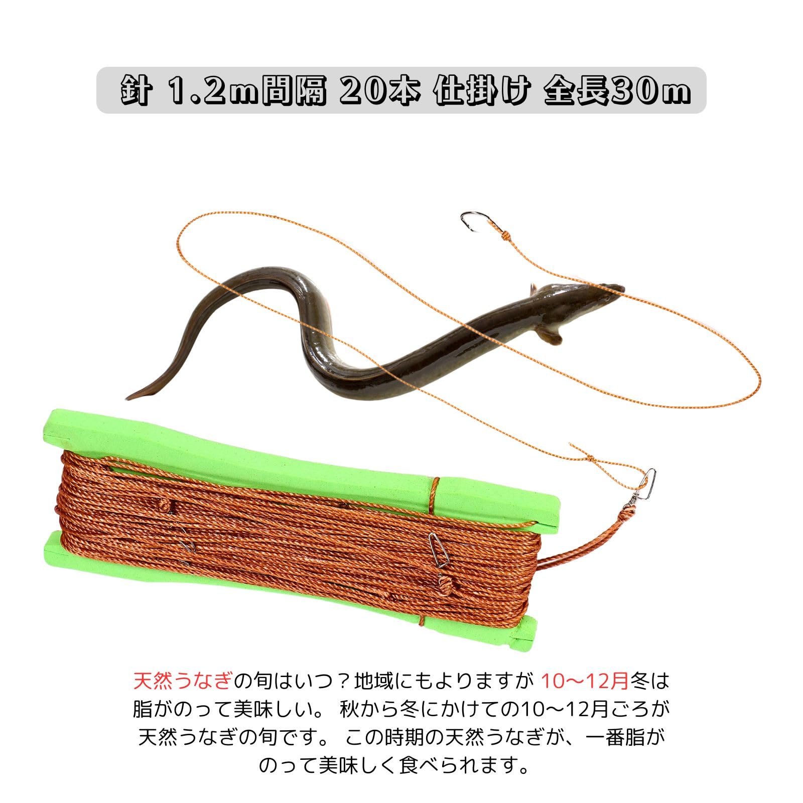 うなぎ仕掛け　はえ縄仕掛け　5組　　取り替え針　2組 Amazon | Deep Range うなぎ 釣り 仕掛け ウナギ針 延縄 30m フック