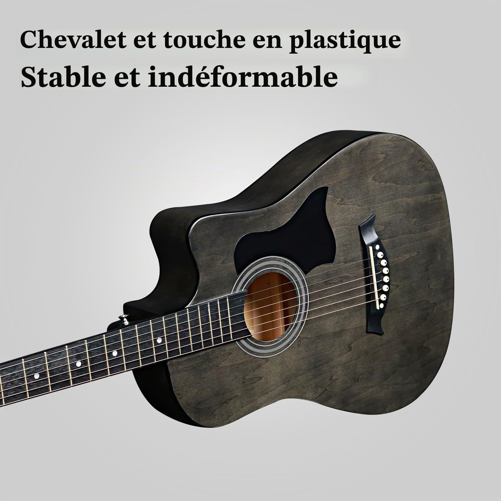 ADM Guitare acoustique 38" pour débutants, guitare folk bleue pour enfants, étudiants, adultes (cordes en acier) Noir