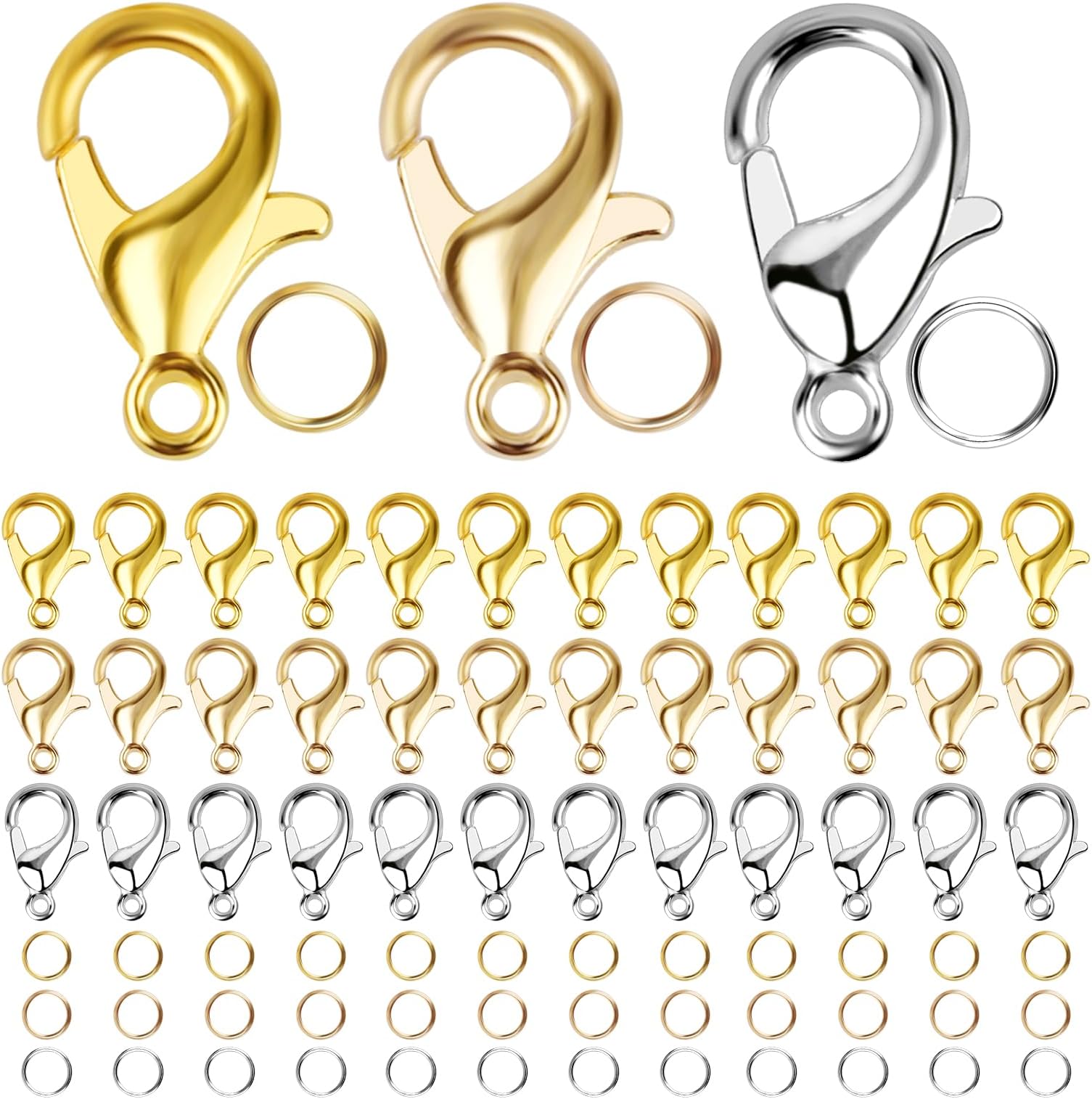 Lobster Clasps 390 Pcs Jewellery Clasps and Fasteners Jewellery Clasps with Open Jump Ring Bracelet Clasps for DIY Craft Bracelet Necklace Jewelry Making(Silver/Gold/KC-Gold)