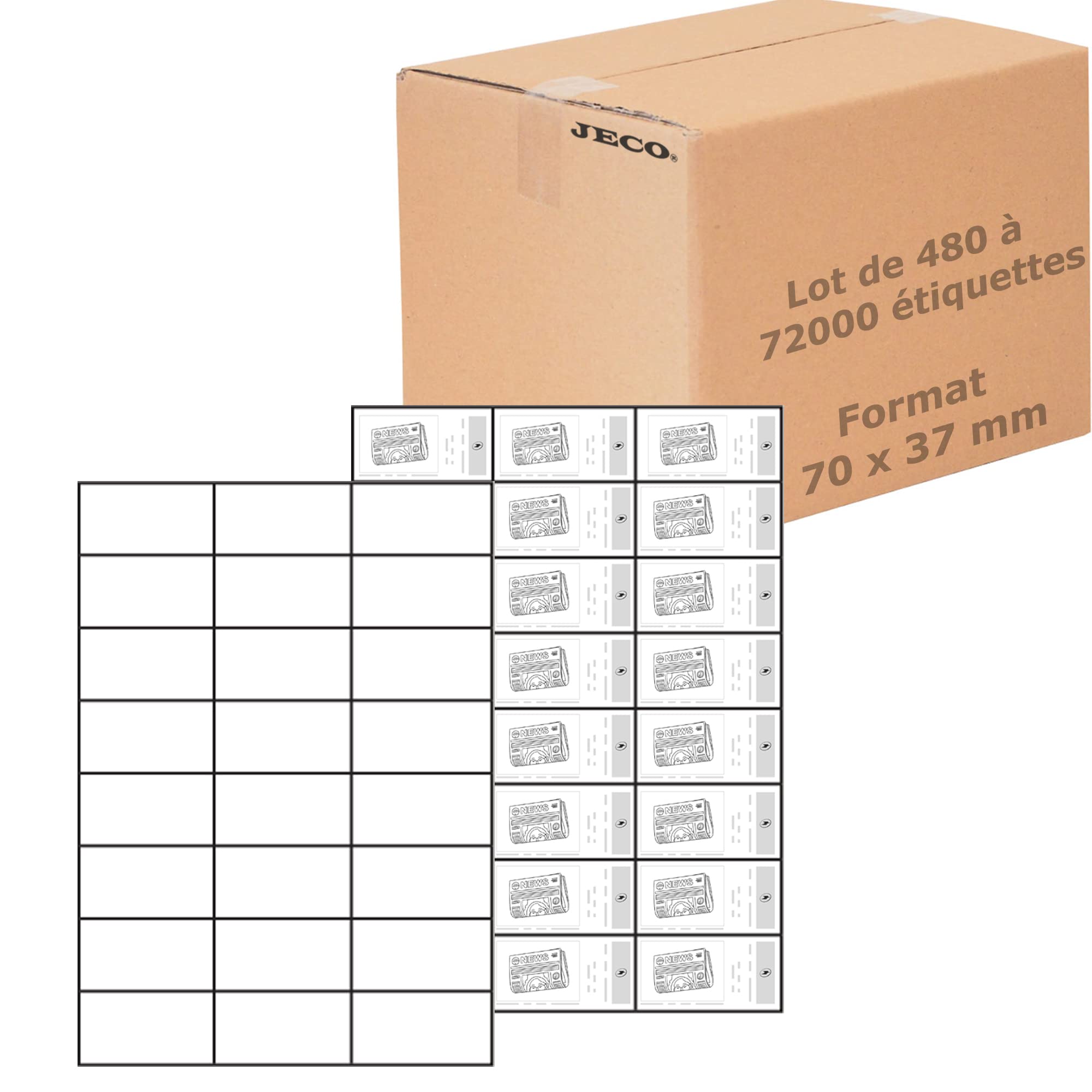 Jeco - Lot de 7200 étiquettes autocollantes pour timbres 70 x 37 mm compatibles « Montimbreenligne » (3474), soit 300 planches A4 de 24 étiquettes personnalisables et imprimables