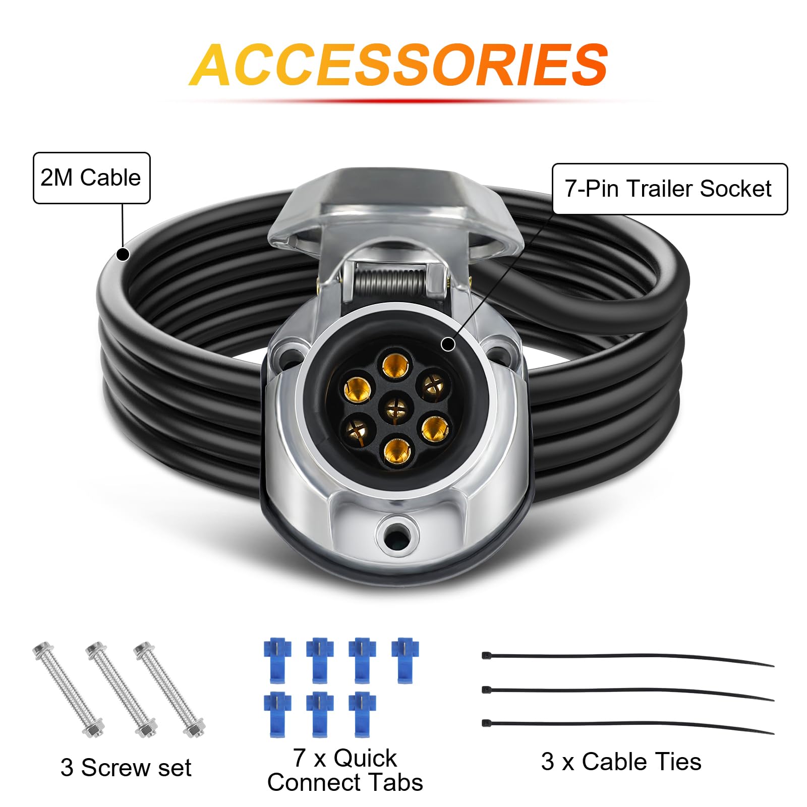 Prise remorque 7 Broches,12V Faisceau électrique,Câble 2m Précâblé Adaptateur Fiche Attelage 7 Broches,Convient aux remorques,camions,Camping-Cars