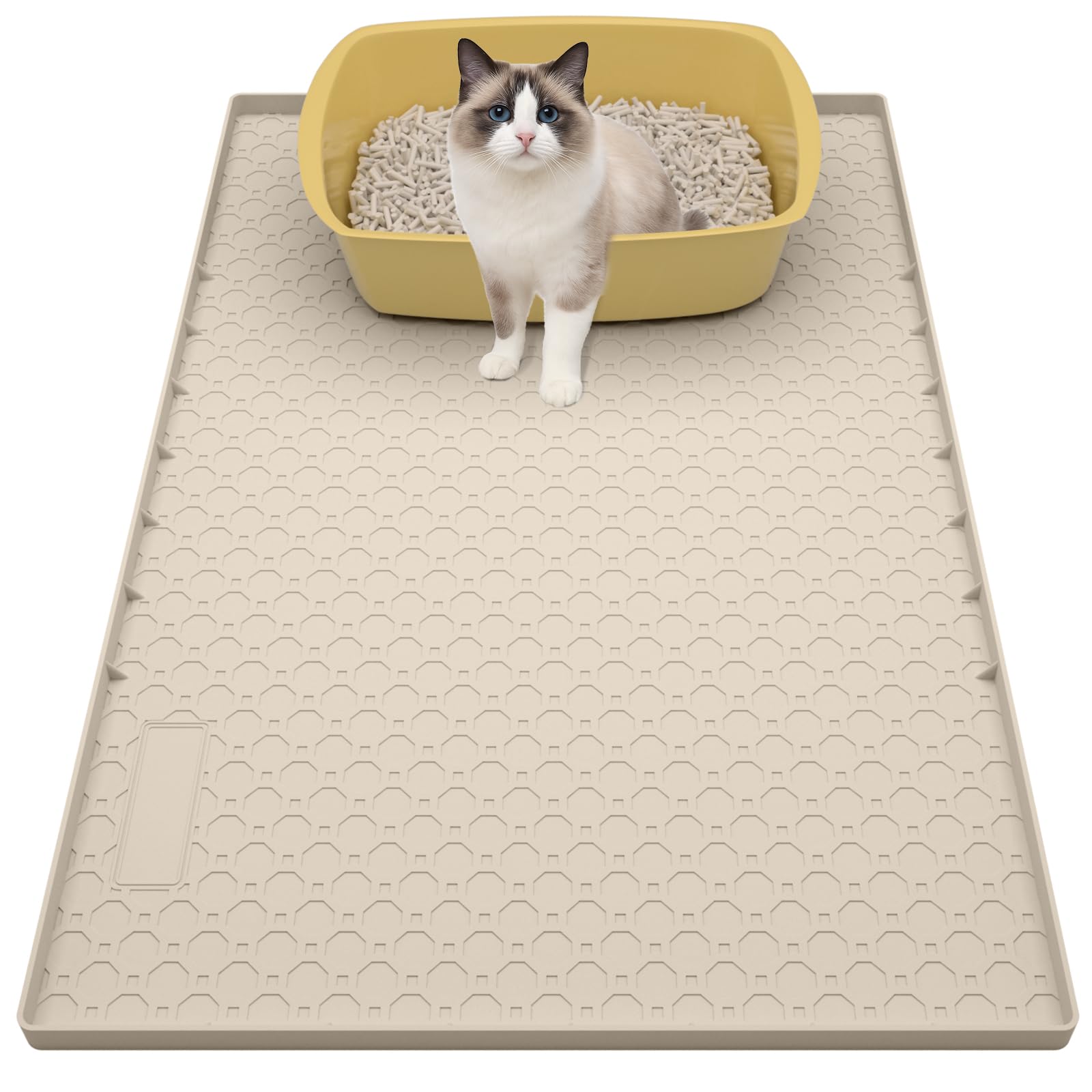 Tappetino in silicone per lettiera per gatti grande 86cm x 57cm,tappetino per gatti per lettiera, antiscivolo e impermeabile, bordi rialzati