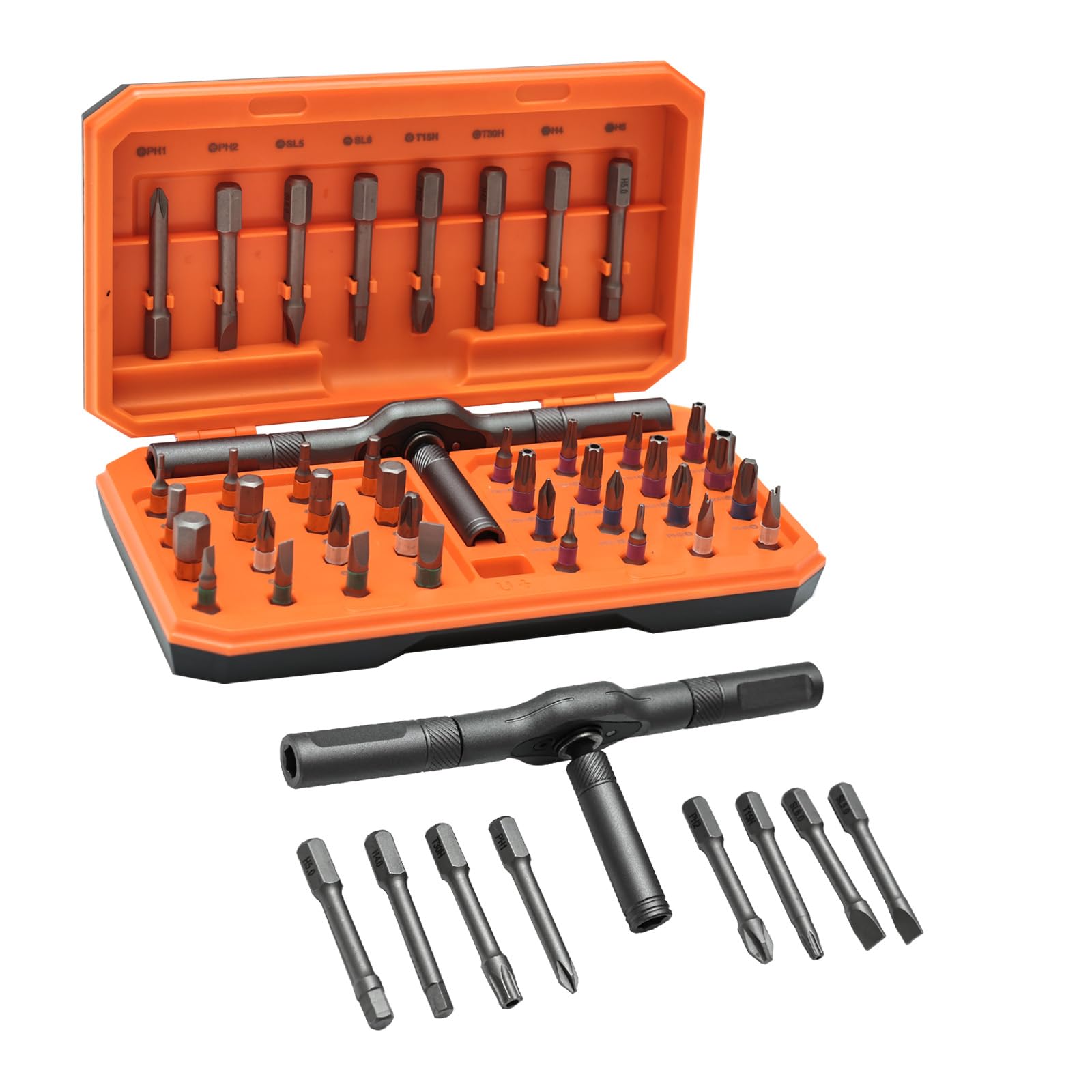 Suugiiy Orange 42 In 1 Magnetic Ratchet Screwdriver Set, Multi Bit Ratcheting Torx Screwdriver Sets With Detachable T Handle Portable Repair Tool Kit For Gifts, Furniture, Computer, Bicycle And Diy
