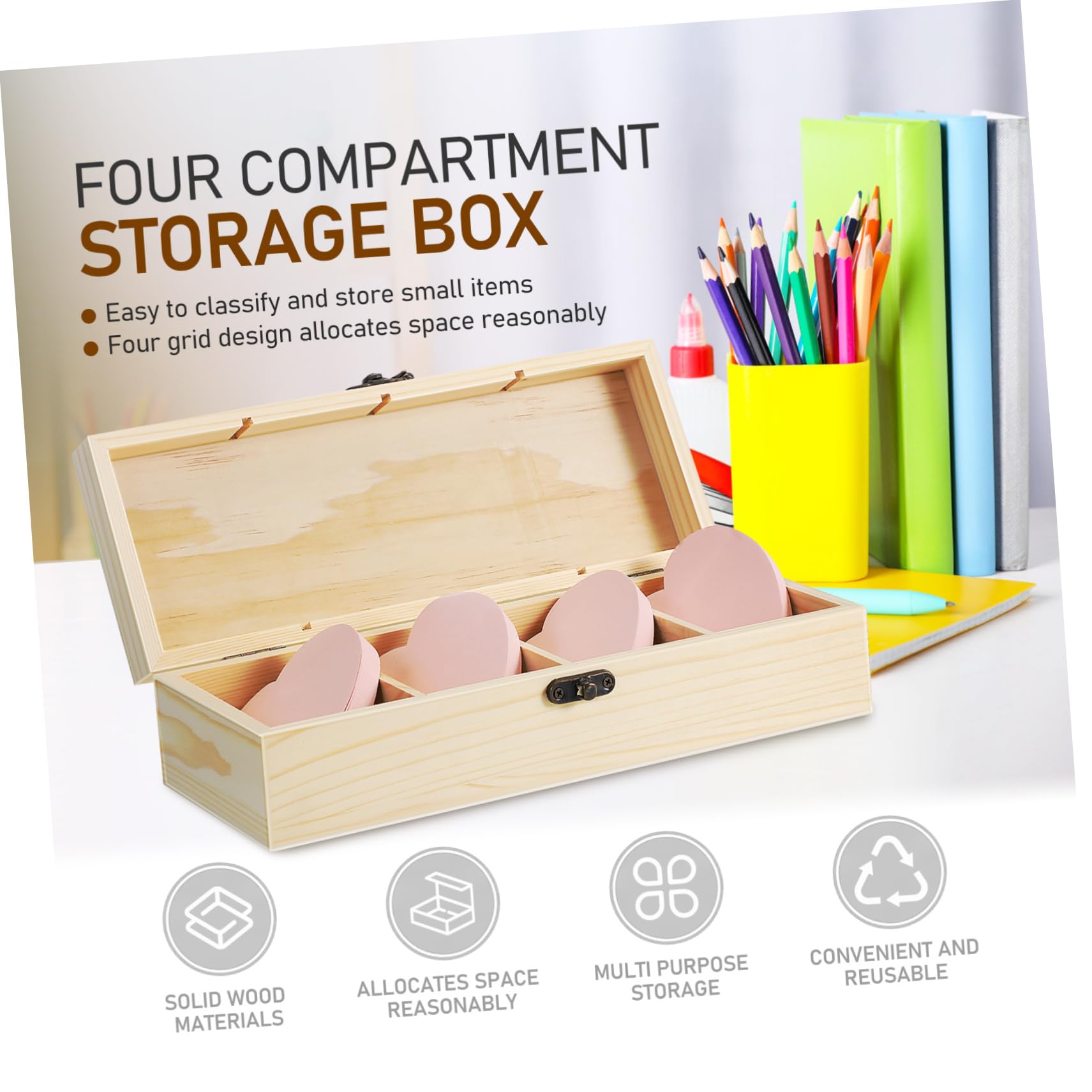 SEWACC Aufbewahrungsbox für 4 Fächern 2 Stück mit 4 Fächern und Klappbarem Deckel Rustikaler Stil Bastelraum und Selbstgemacht Projekte