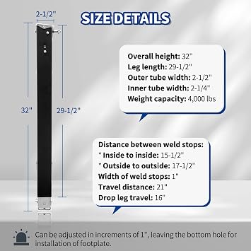 179014, RV Follow Fifth Wheel Landing Gear Leg Compatible with Lippert Venture, Universal 29-1/2 Landing Gear Jack for Atwood & Stromberg Carlson Landing Gear Systems | with Drop Leg and Cage Pin