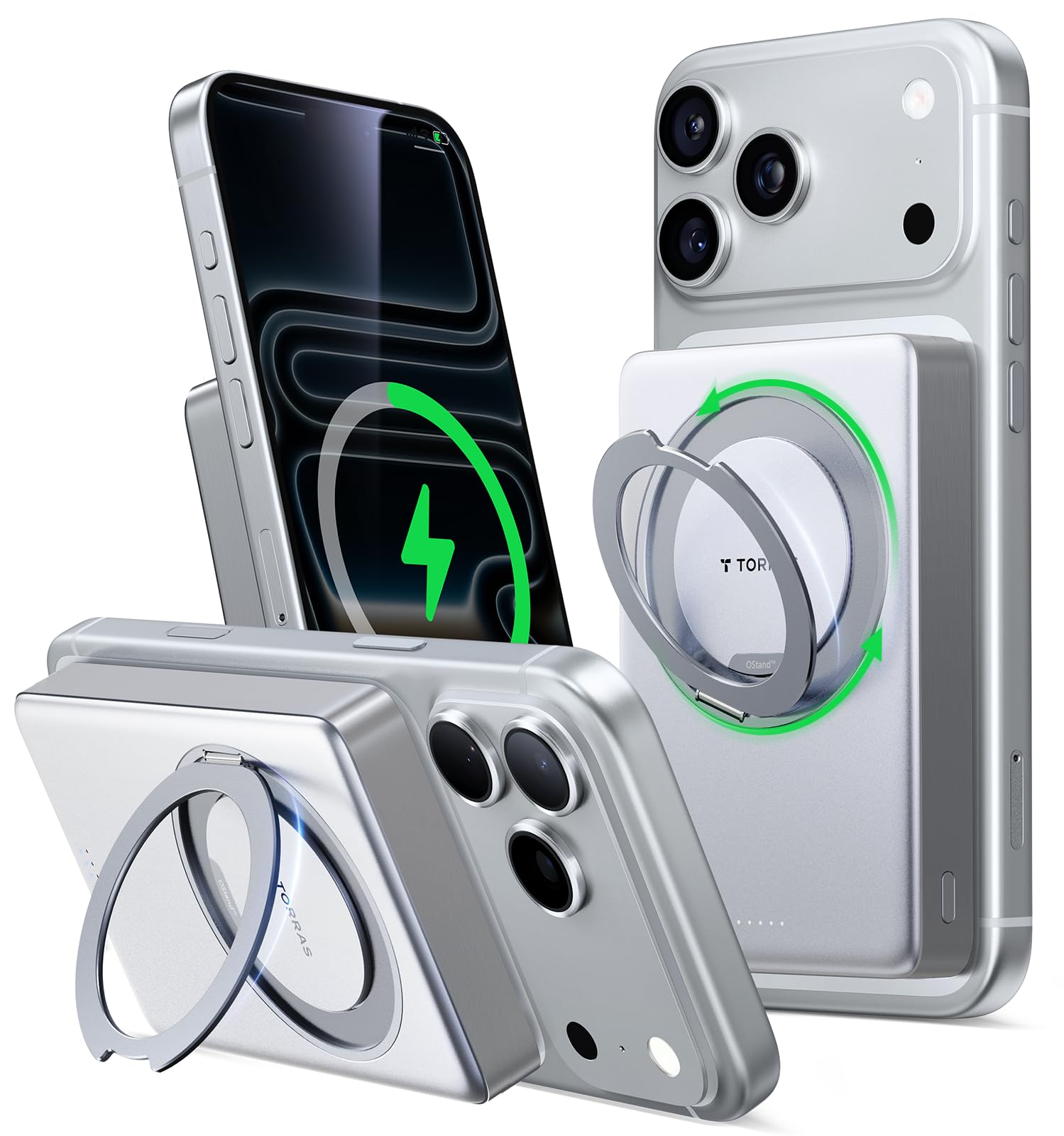 TORRAS MiniMag Ultra Slim Powerbank für Magsafe, Schnellladen 5000mAh Magnetische Powerbank Klein, Wireless Externe Akkupack mit USB-C-Kabel für iPhone 16 Pro Max/15/14/13/12