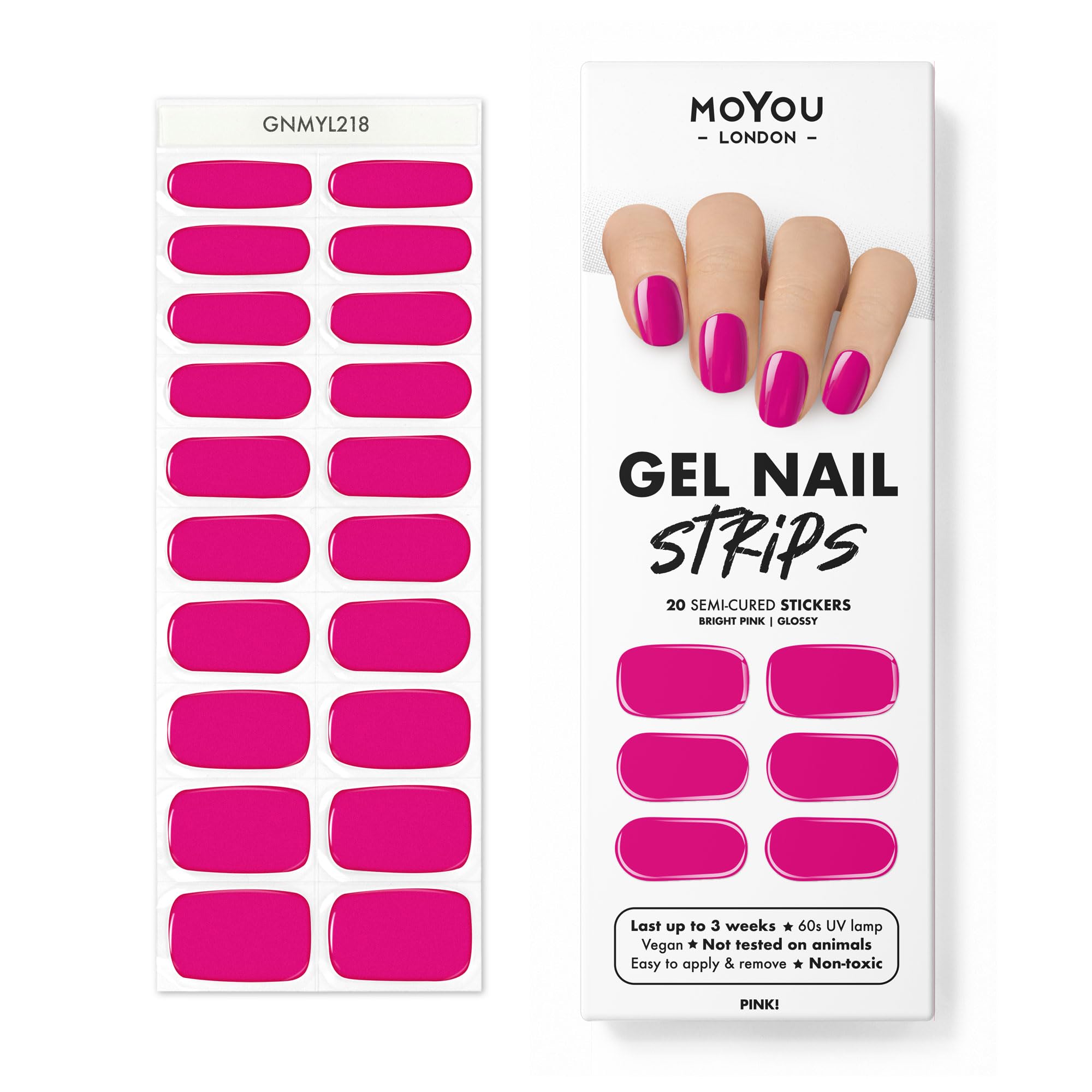 MOYOU LONDON Semi Cured Gel Nail Strips - 20 Pcs. Nail Wraps for Salon-Quality Manicure - Works with Any UV Nail Lamp - Easy to Apply, Trim, & Remove Gel Nail Stickers