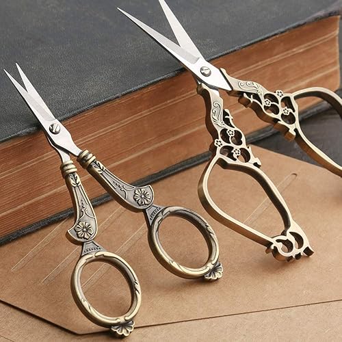 Miniatura 7 de 3 pares de tijeras de precisión de acero inoxidable estilo europeo vintage dedal y bobina de hilo de metal herramientas de costura vintage completas