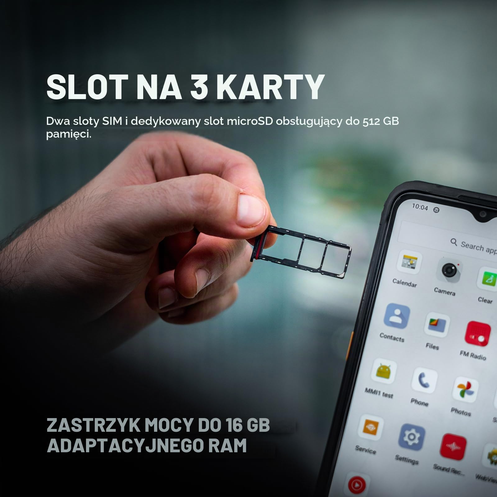 AGM Telefon komórkowy H6, wytrzymały, lekki, 16(8+8)+256GB(TF 512GB), wodoodporny Ultra cienki telefon komórkowy i darmowy smartfon, gniazdo na 3 karty, 6,56" HD+90 Hz IP68/IP69K/NFC/Face ID/Dual SIM
