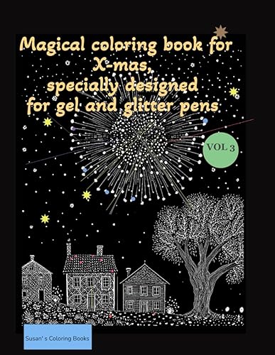 Magical coloring book for gel and glitter pens. - Christmas For adults and teens Creative painting on a black background, ink tracing