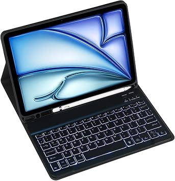 Magnetic Detachable Keyboard & Mouse Combo Case with Leather Cover for Samsung Galaxy Tab S7 FE 12.4" SM-T730/T736B - S Pen Holder Included Black,Backligh