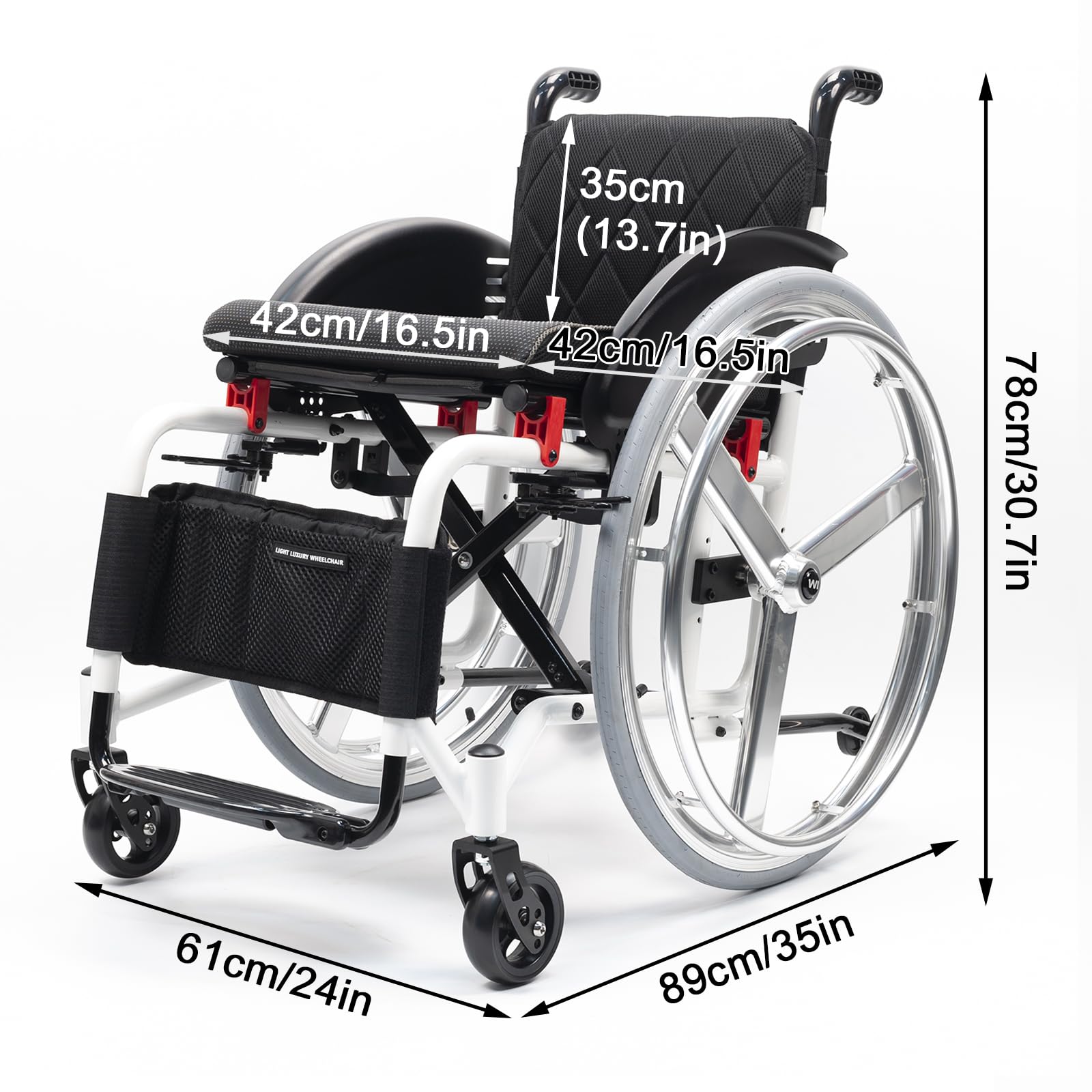Silla de Ruedas Deportiva para Adulto, marco de aleación de aluminio,Silla De Ruedas De Transporte Plegable Ligera,sillas De Ruedas Manuales Autopropulsadas, liberación rápida(Seat width 42cm/16.5in,A
