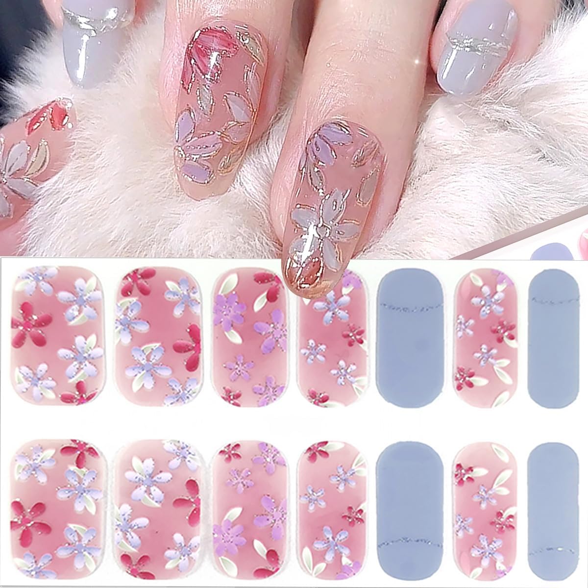 WFBBKP 6 Sheets Spring Gel Nail Strips Stickers Colorful Flower Nail Wraps St... thumbnail 3