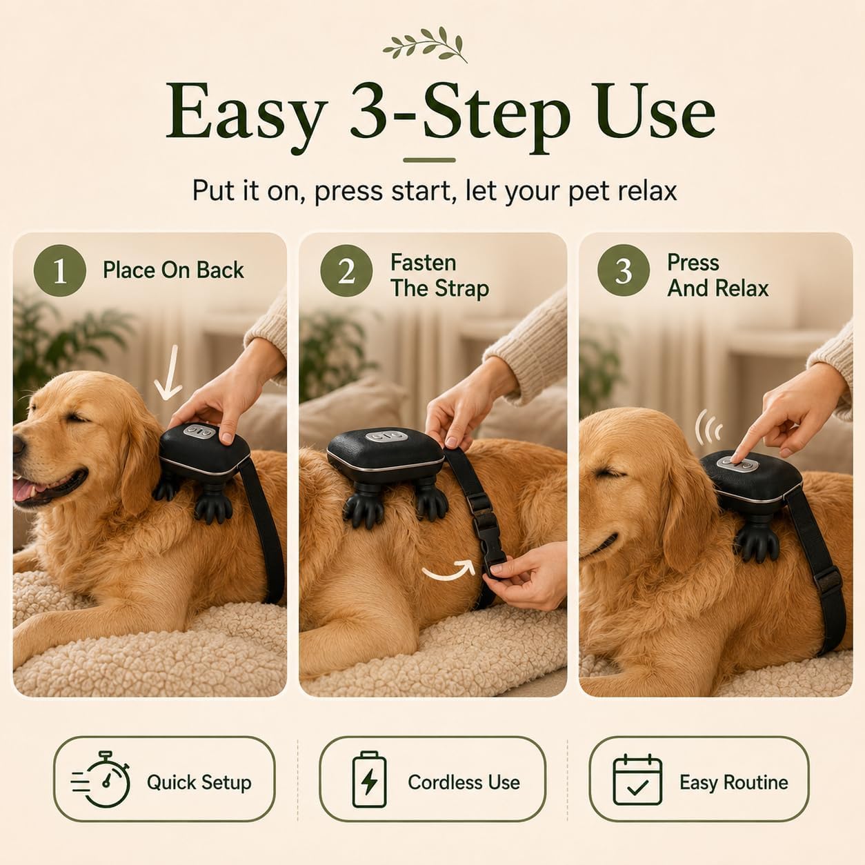 Massaggiatore Cani Portatile, Massaggiatore Elettrico Rilassante Per Animali Funzione Riscaldamento Delicato, Ricarica Wireless Comando Pulsante Singolo, Adatto Cani Gatti (Verde)