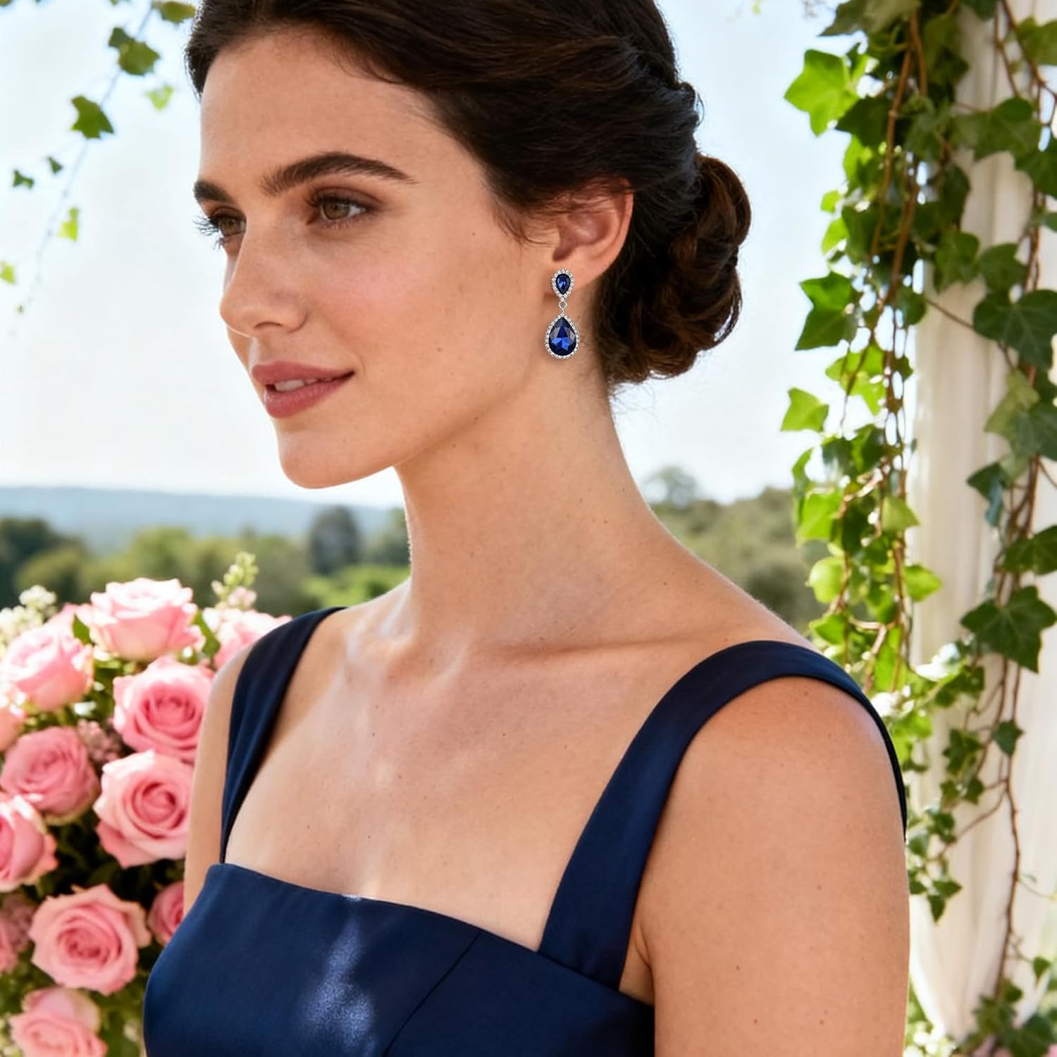 EVER FAITH Women's Austrian Crystal Wedding Tear Drop Dangle Earrings - Image 3