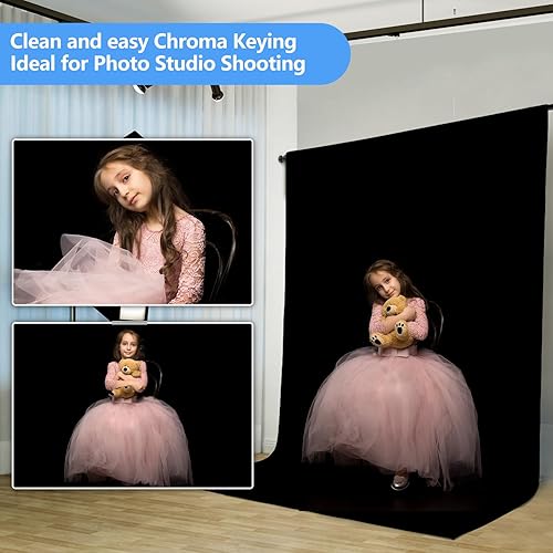 Miniatura 7 de HEMMOTOP Cortina de fondo negra, telón de fondo negro de 5 x 6.5 pies para sesión de fotos, fiesta, grabación de video, tela de fondo de tela de