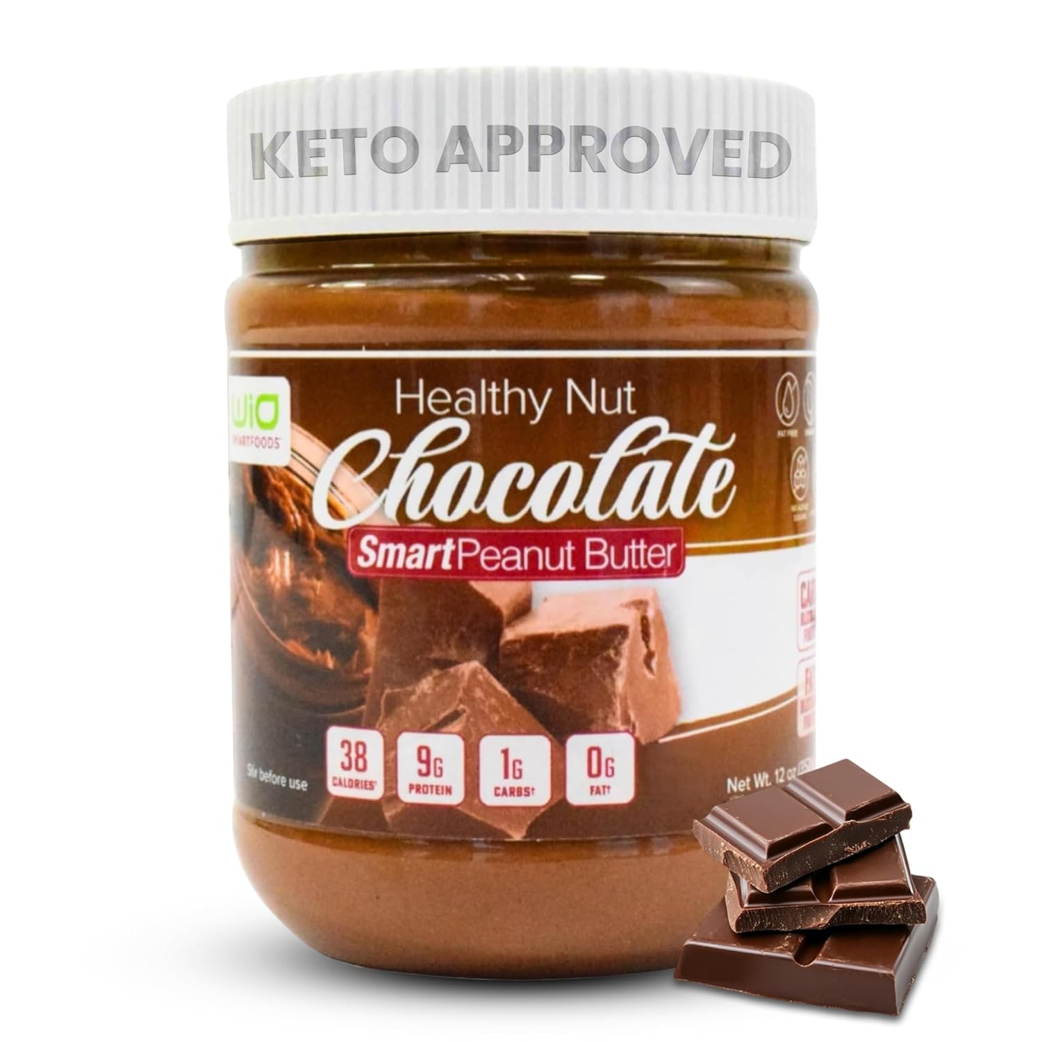 WiO SmartFoods™ Peanut Butter (Pack of 2, 12oz) - Chocolate Peanut Butter for Low-Carb and Keto Diets - Sugar-Free Creamy Spread for Family and Friends, Great for Picnic, Snacks, and Holidays